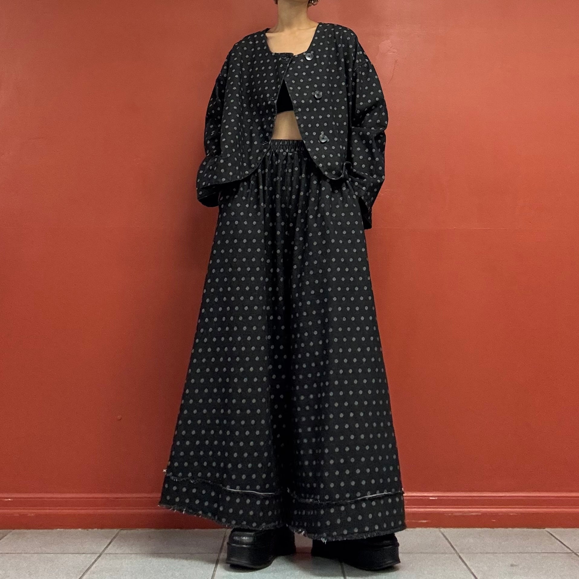 Polka-Dot Black Denim Pants