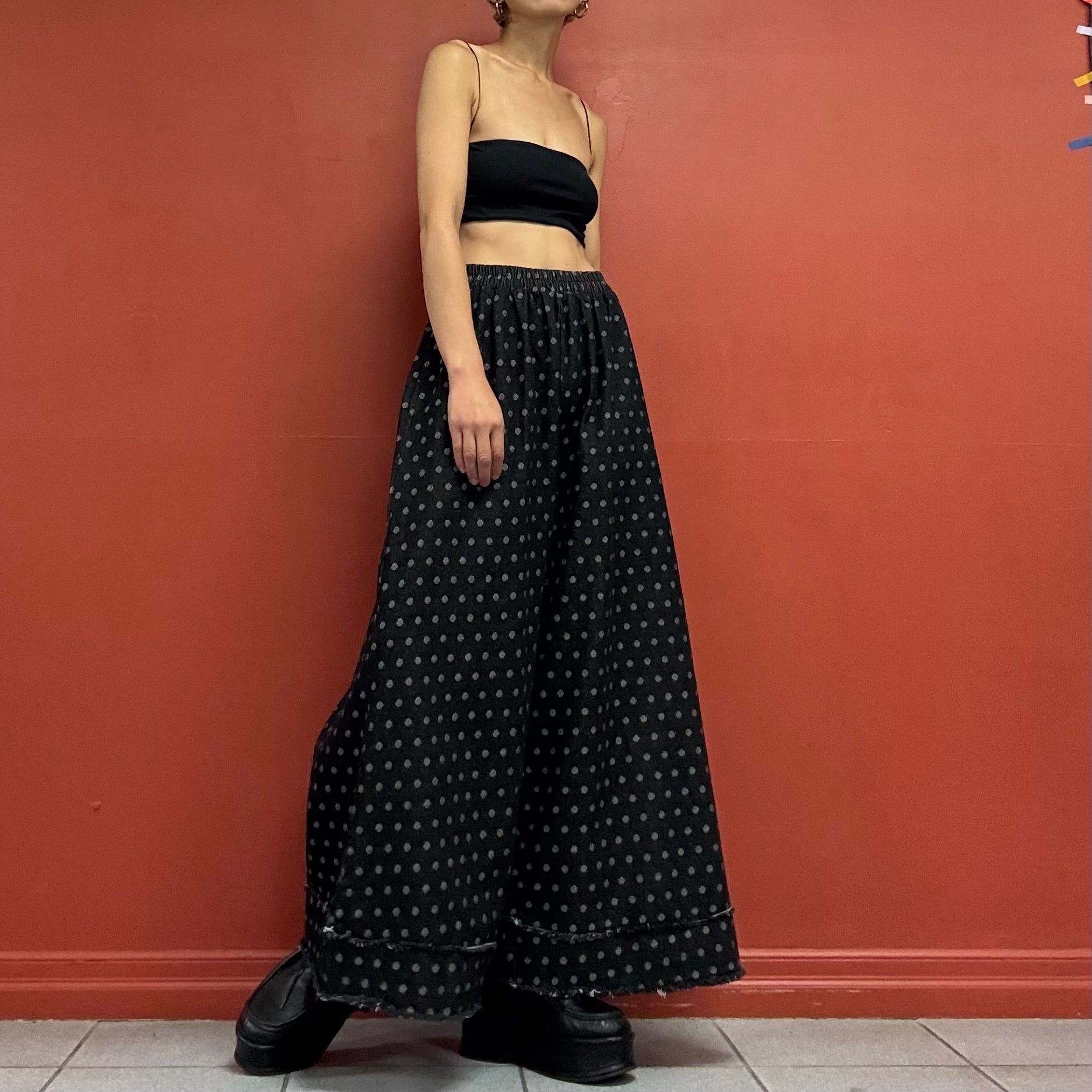 Polka-Dot Black Denim Pants