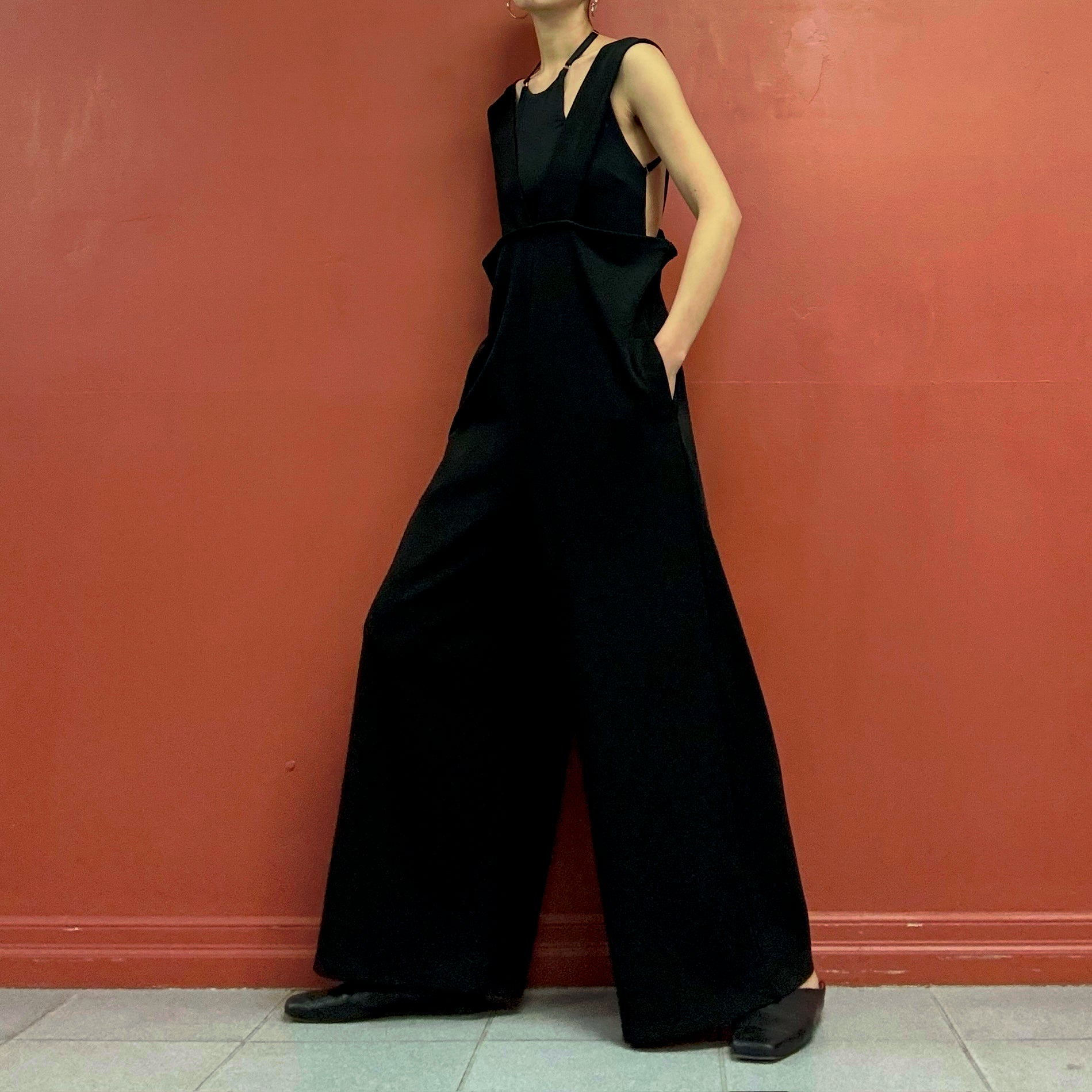 High waisted  jersey pants with straps