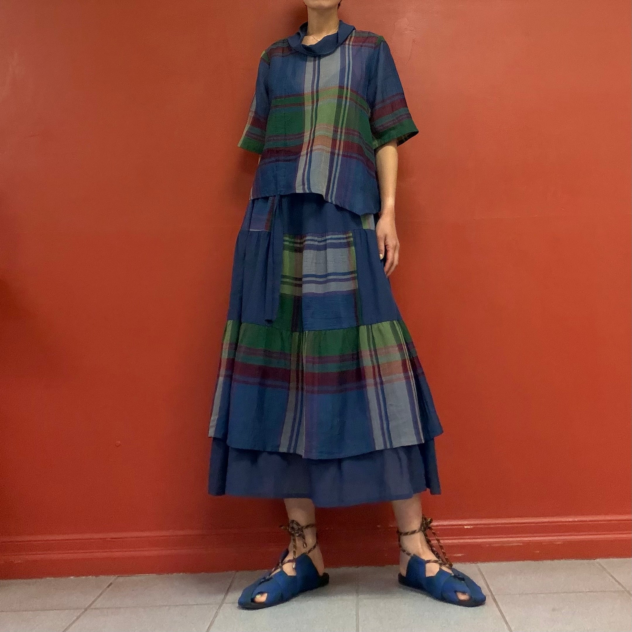 Garden check double skirt