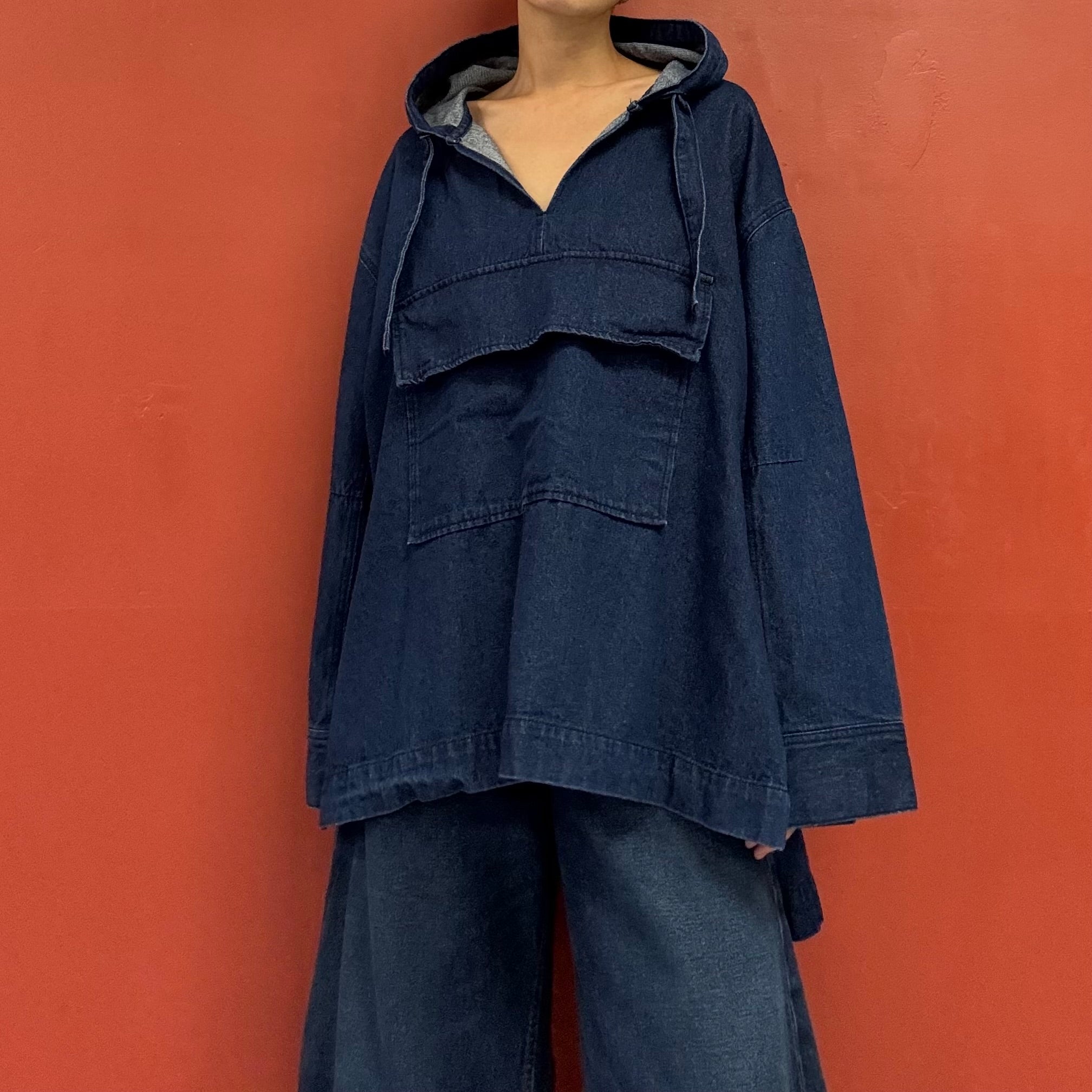 Hooded denim pullover