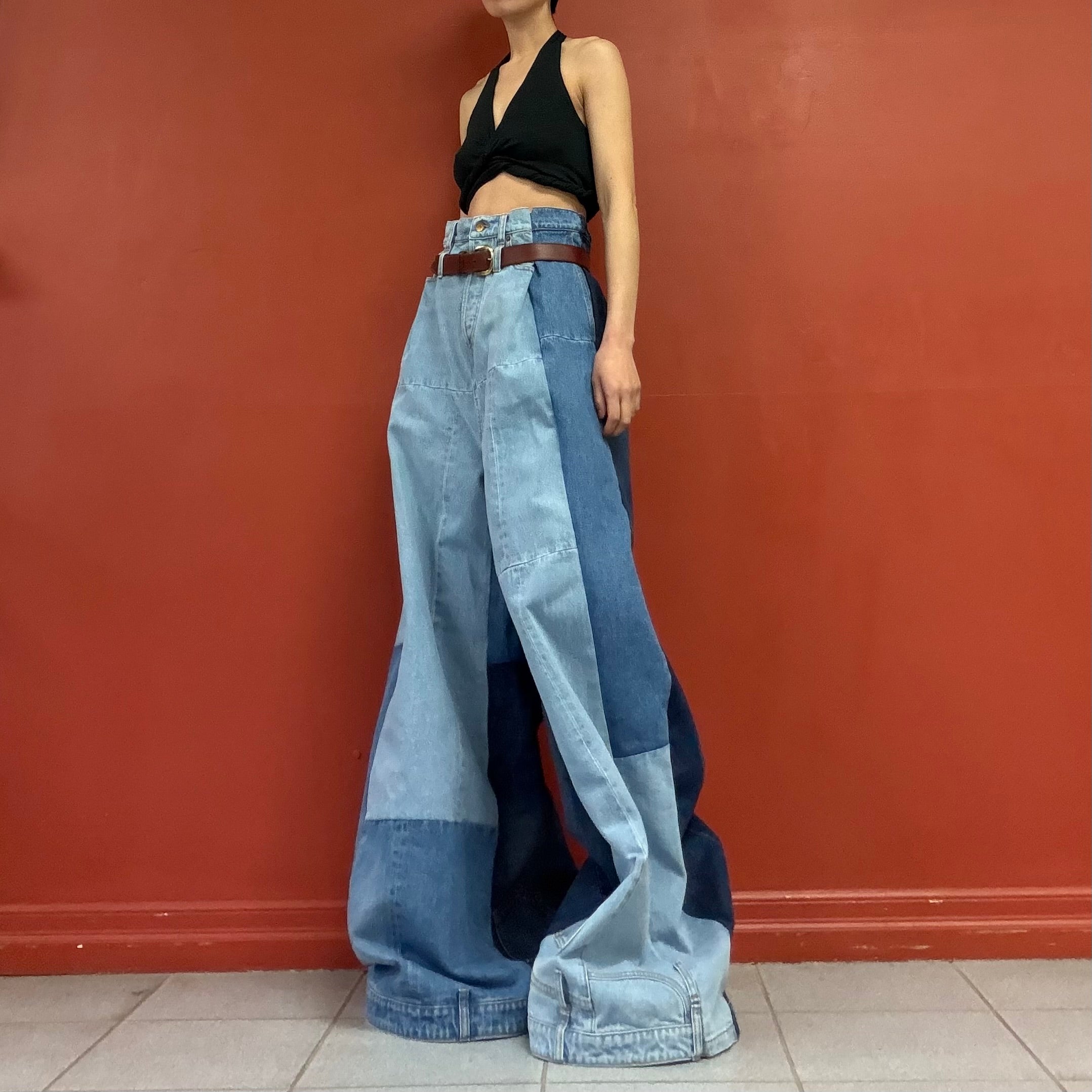 A.W.A.K.E.MODE patchwork wide legs jeans