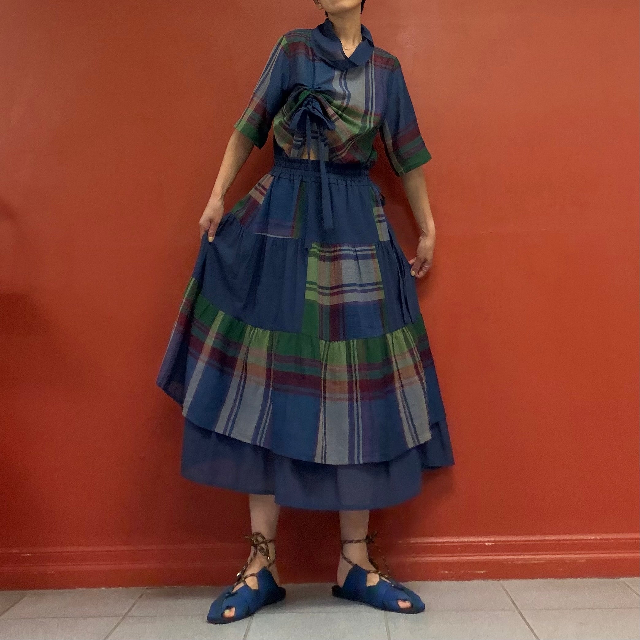 Garden check double skirt