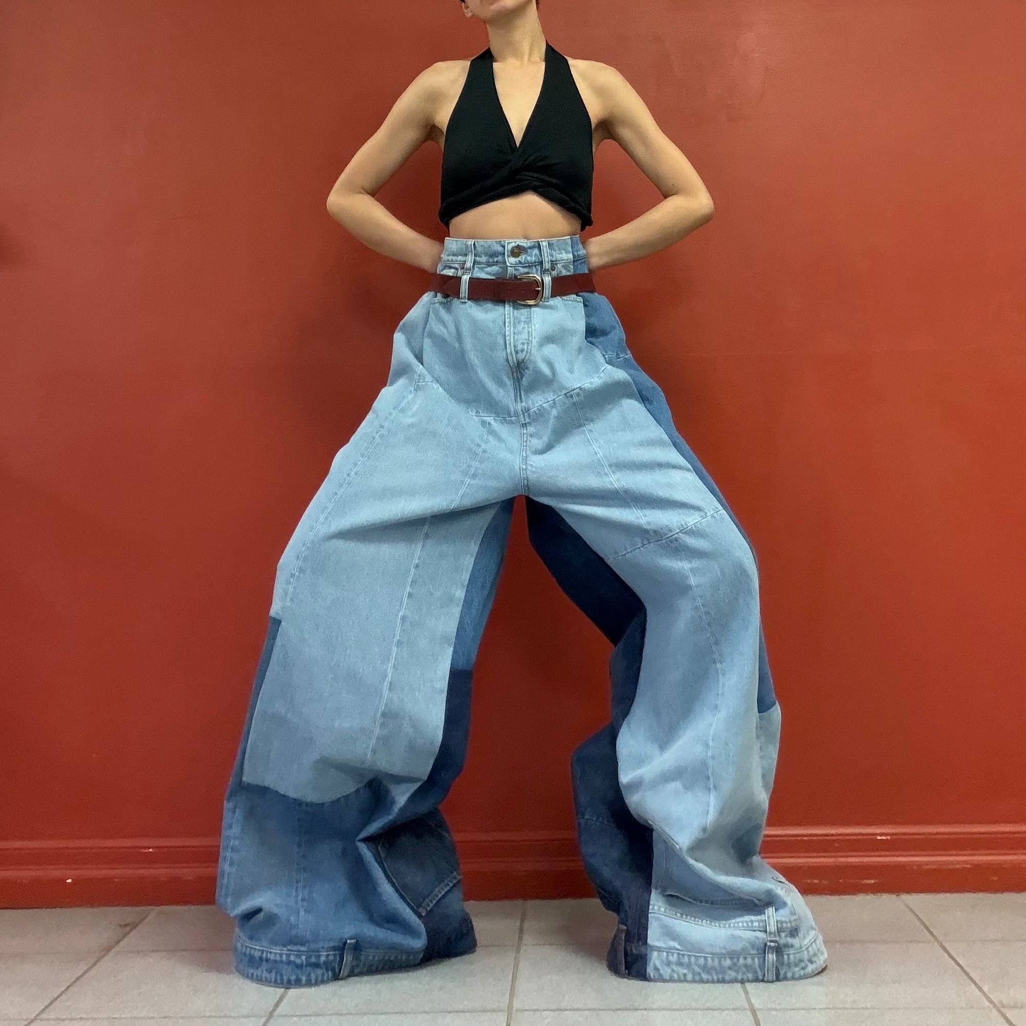 A.W.A.K.E.MODE patchwork wide legs jeans