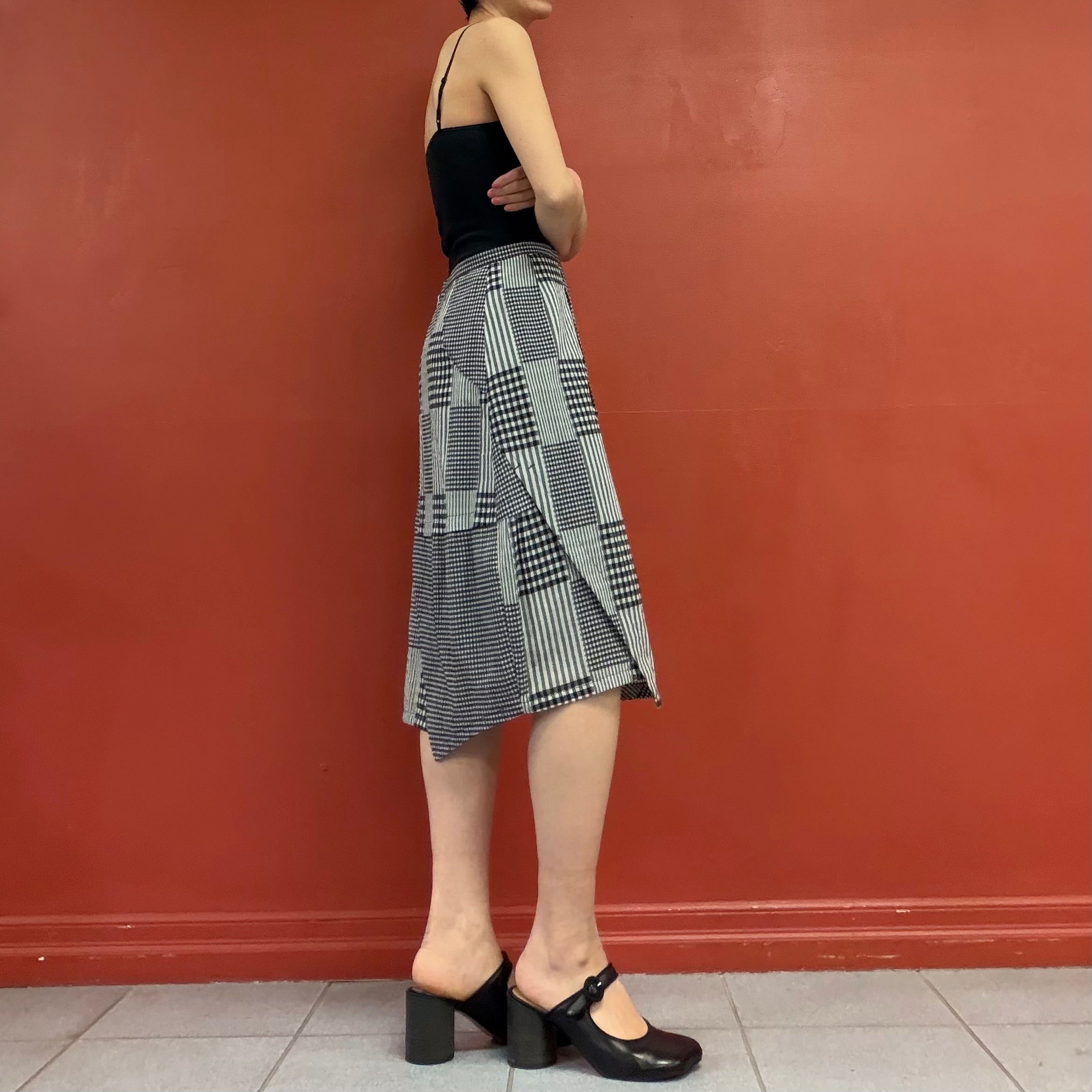 Patchwork asymmetry skirt