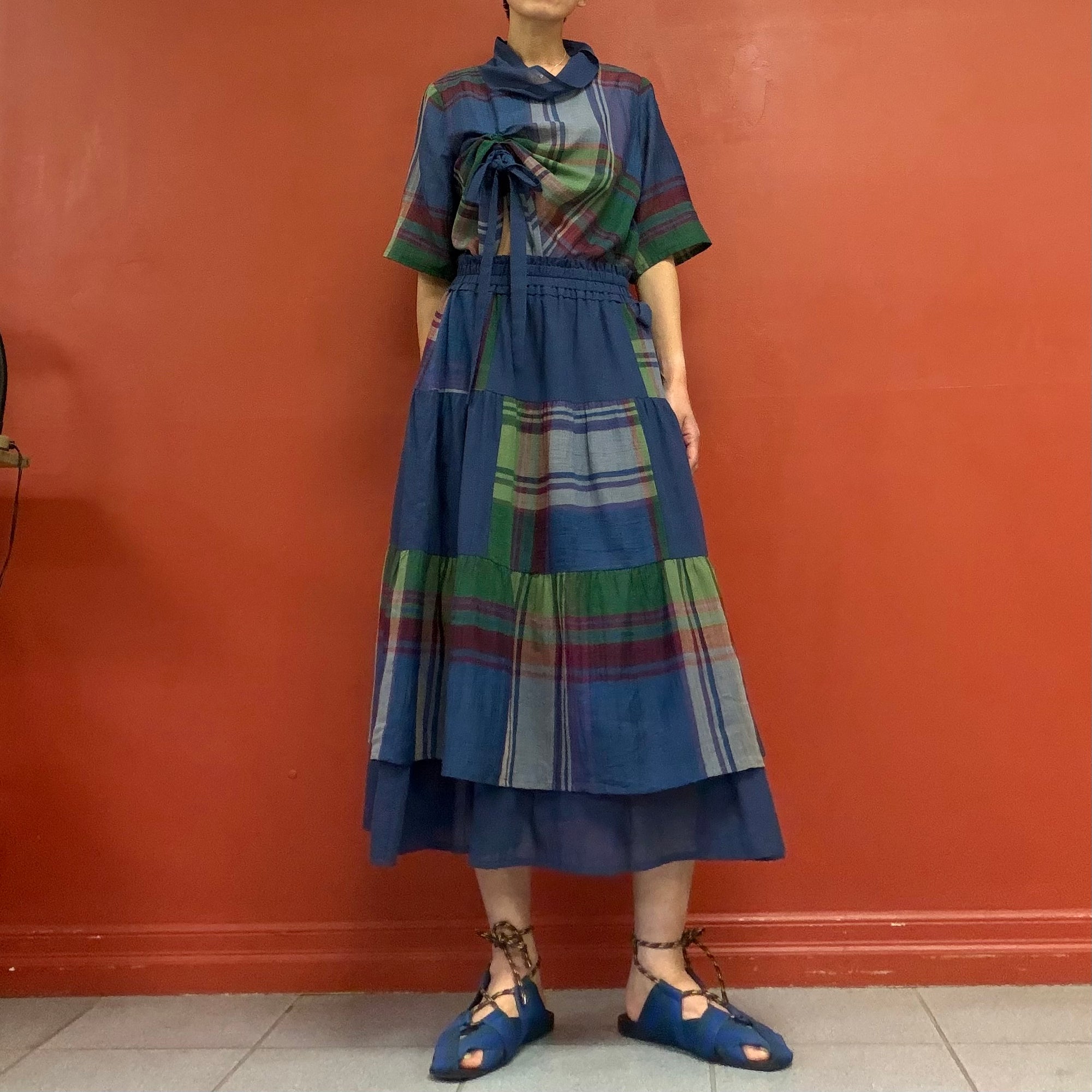 Garden check double skirt