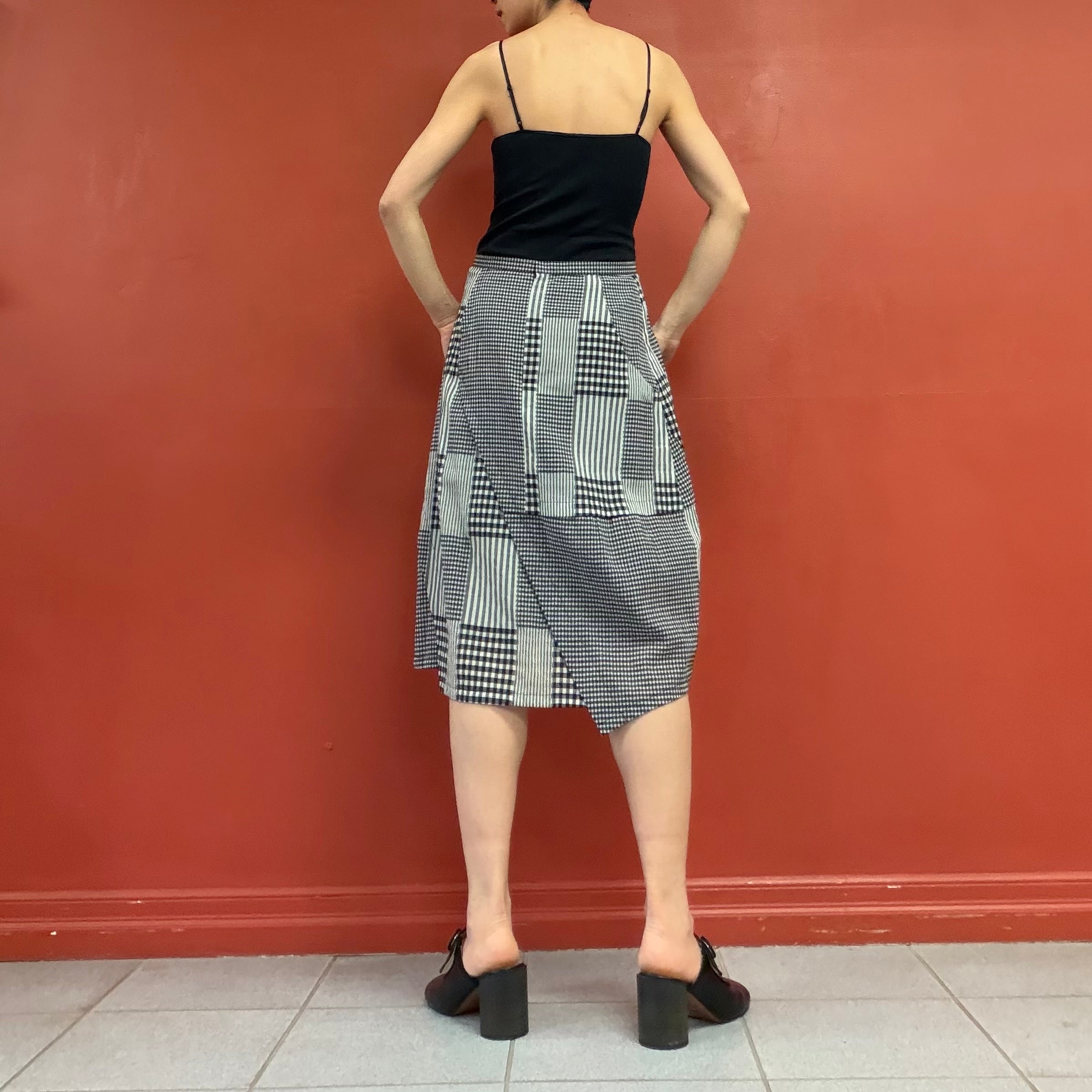 Patchwork asymmetry skirt