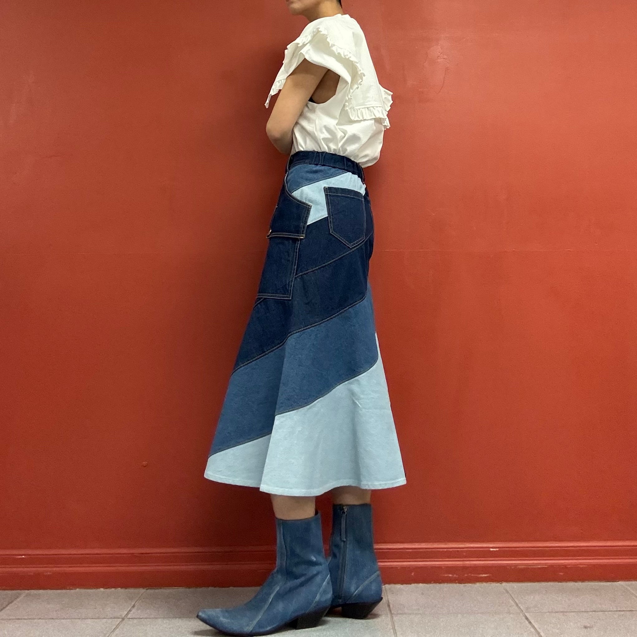 Patchwork Denim Skirt