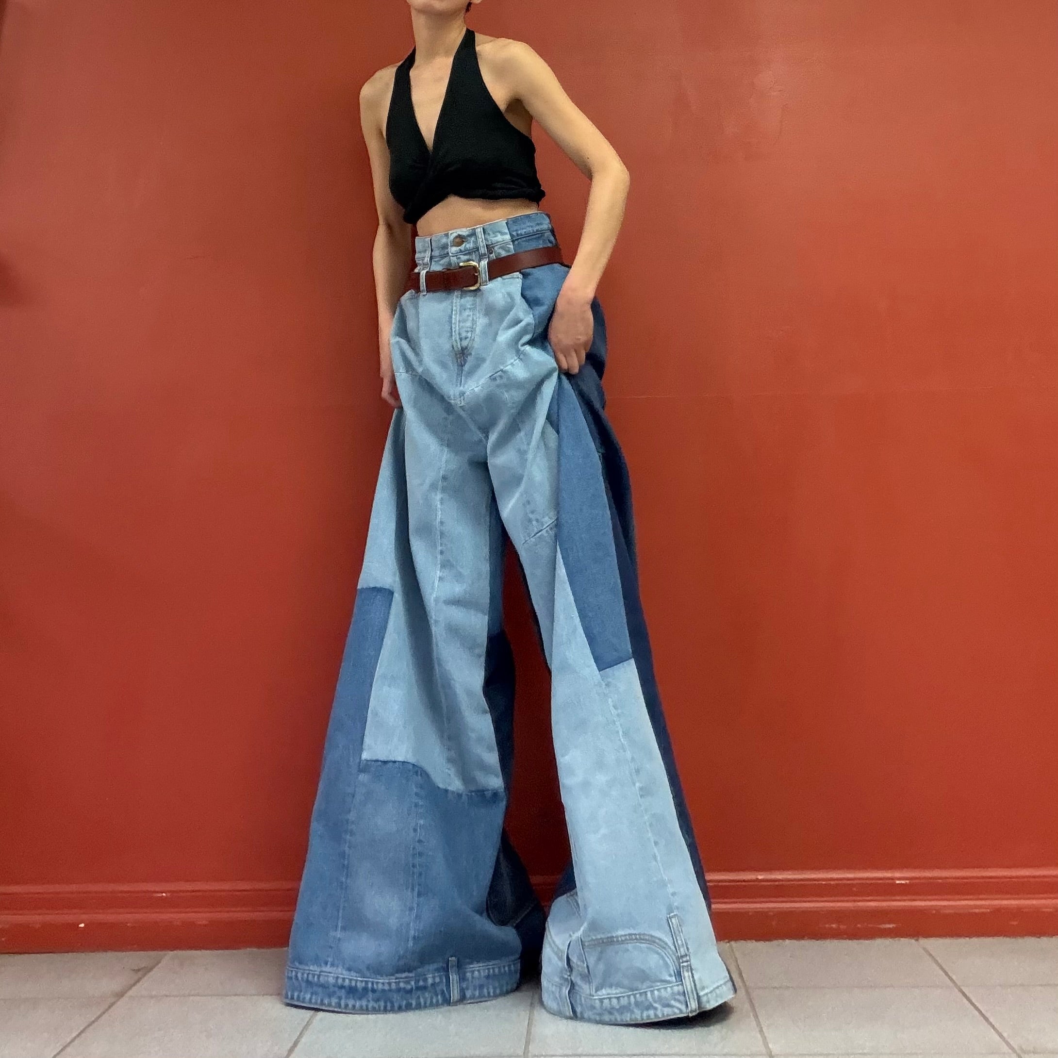 A.W.A.K.E.MODE patchwork wide legs jeans
