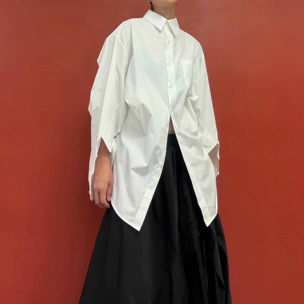 Split sleeve white shirt