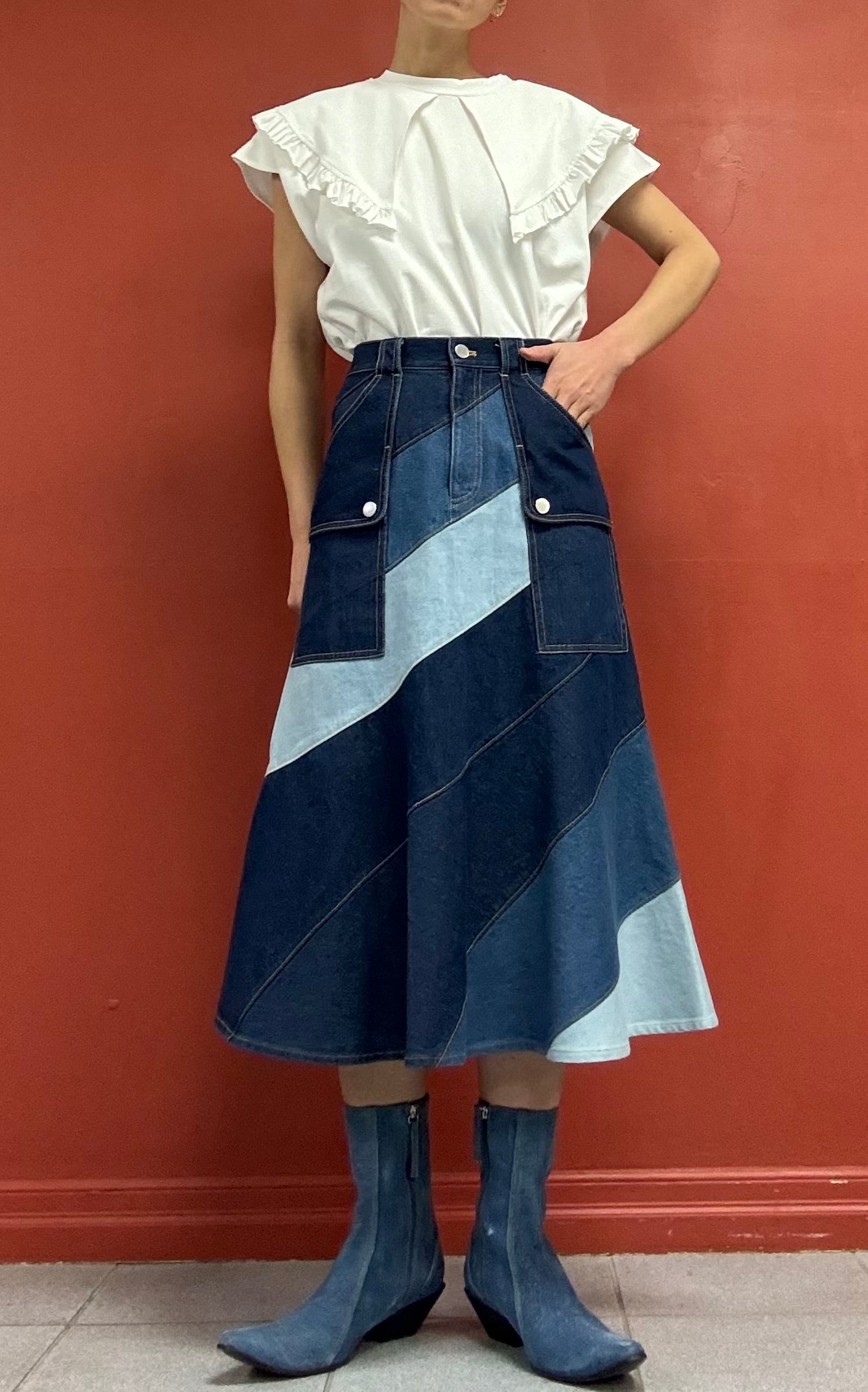 Patchwork Denim Skirt