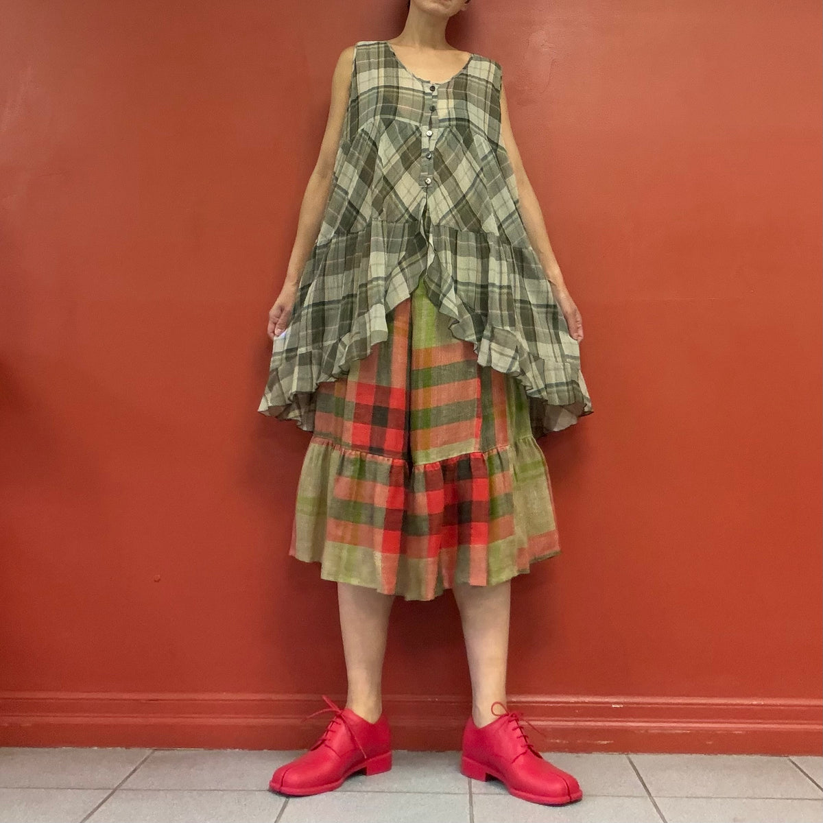 Plaid babydoll top