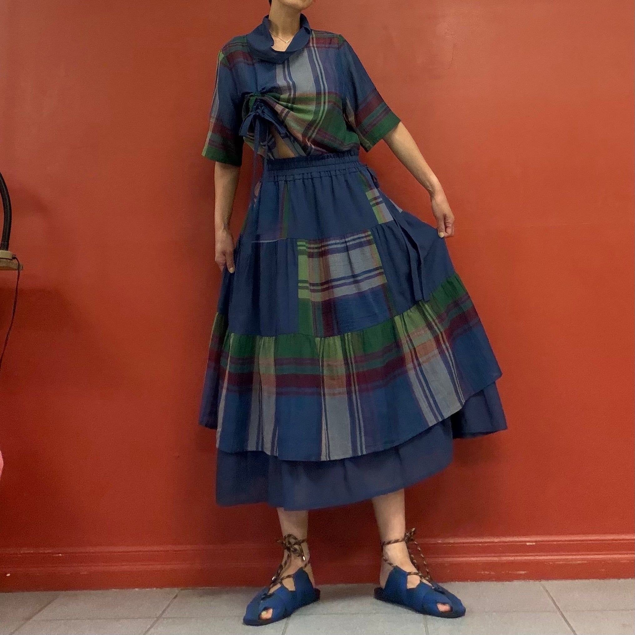 Garden check double skirt