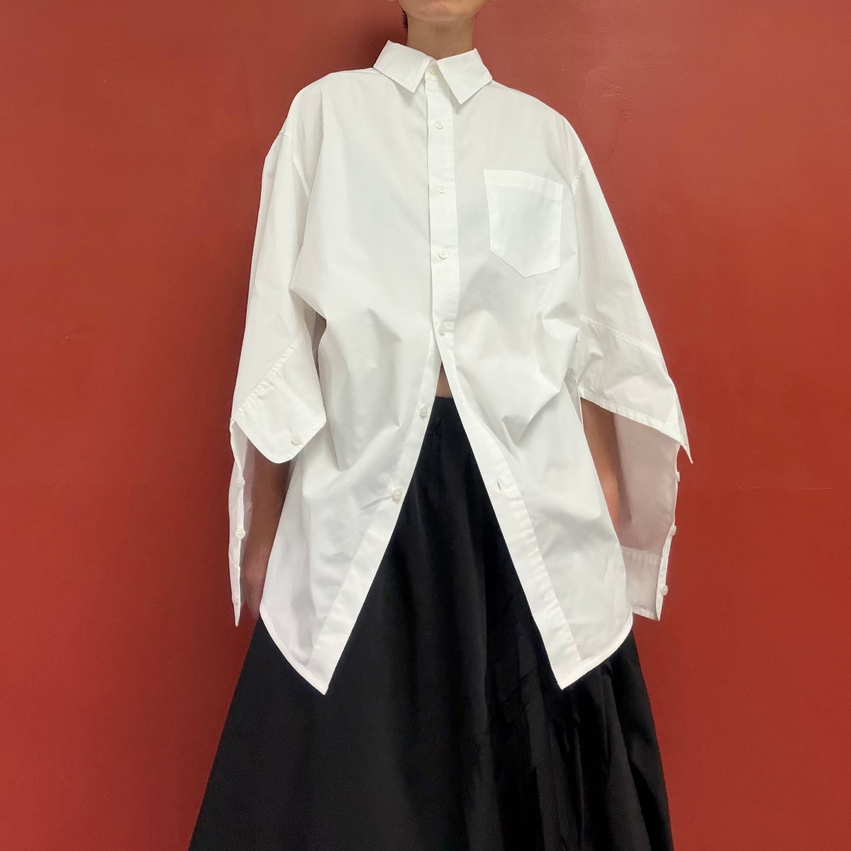 Split sleeve white shirt