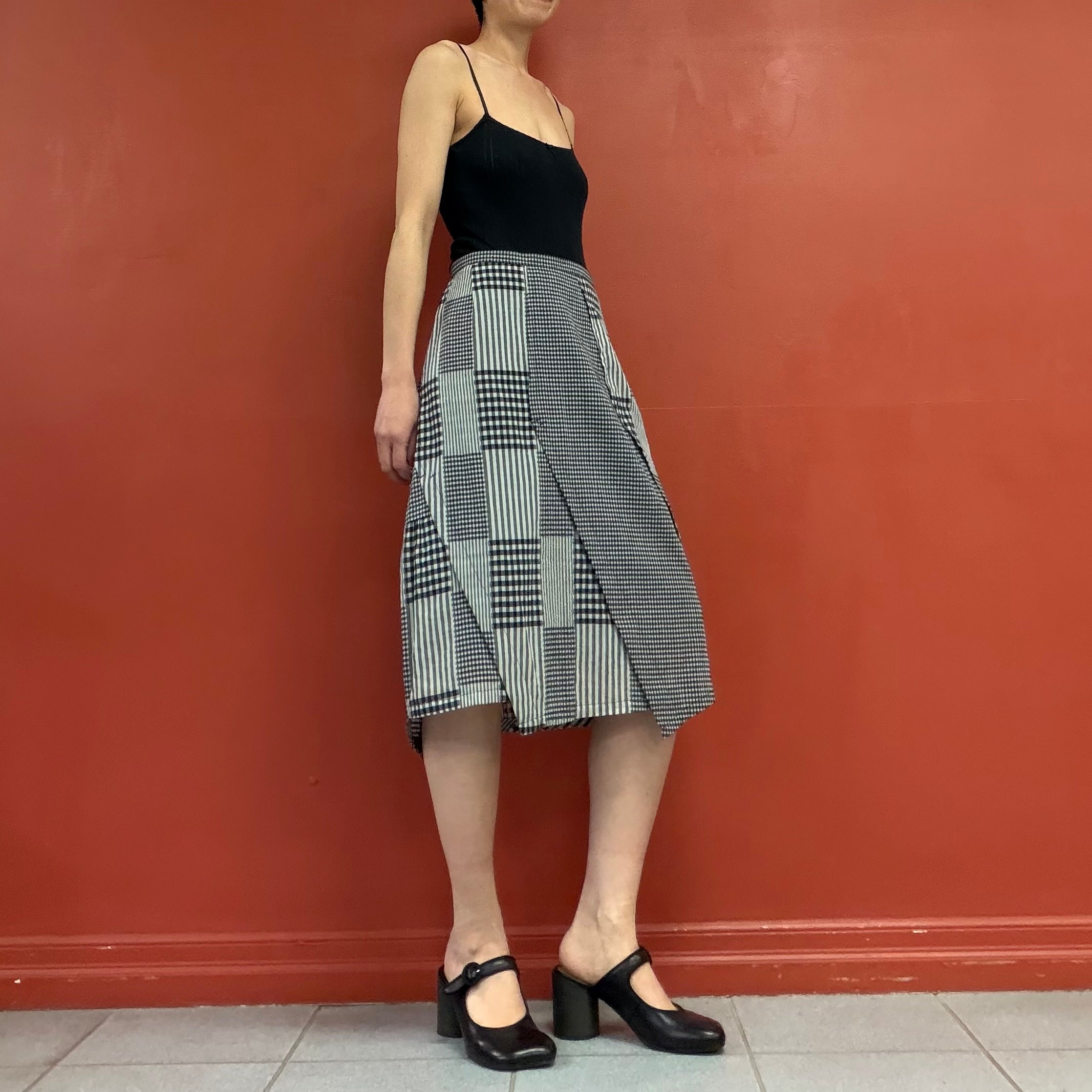 Patchwork asymmetry skirt
