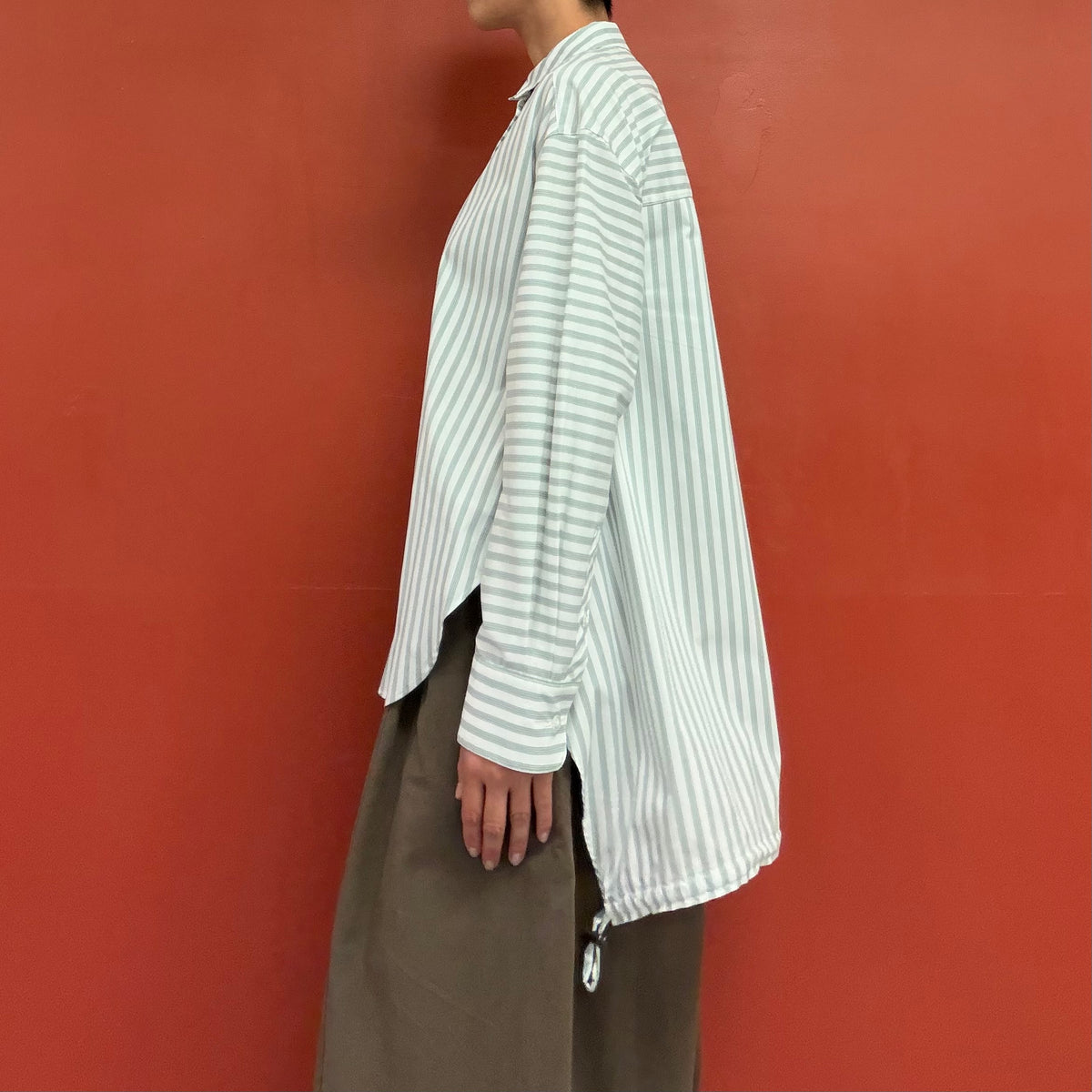 Drawstring stripe shirt