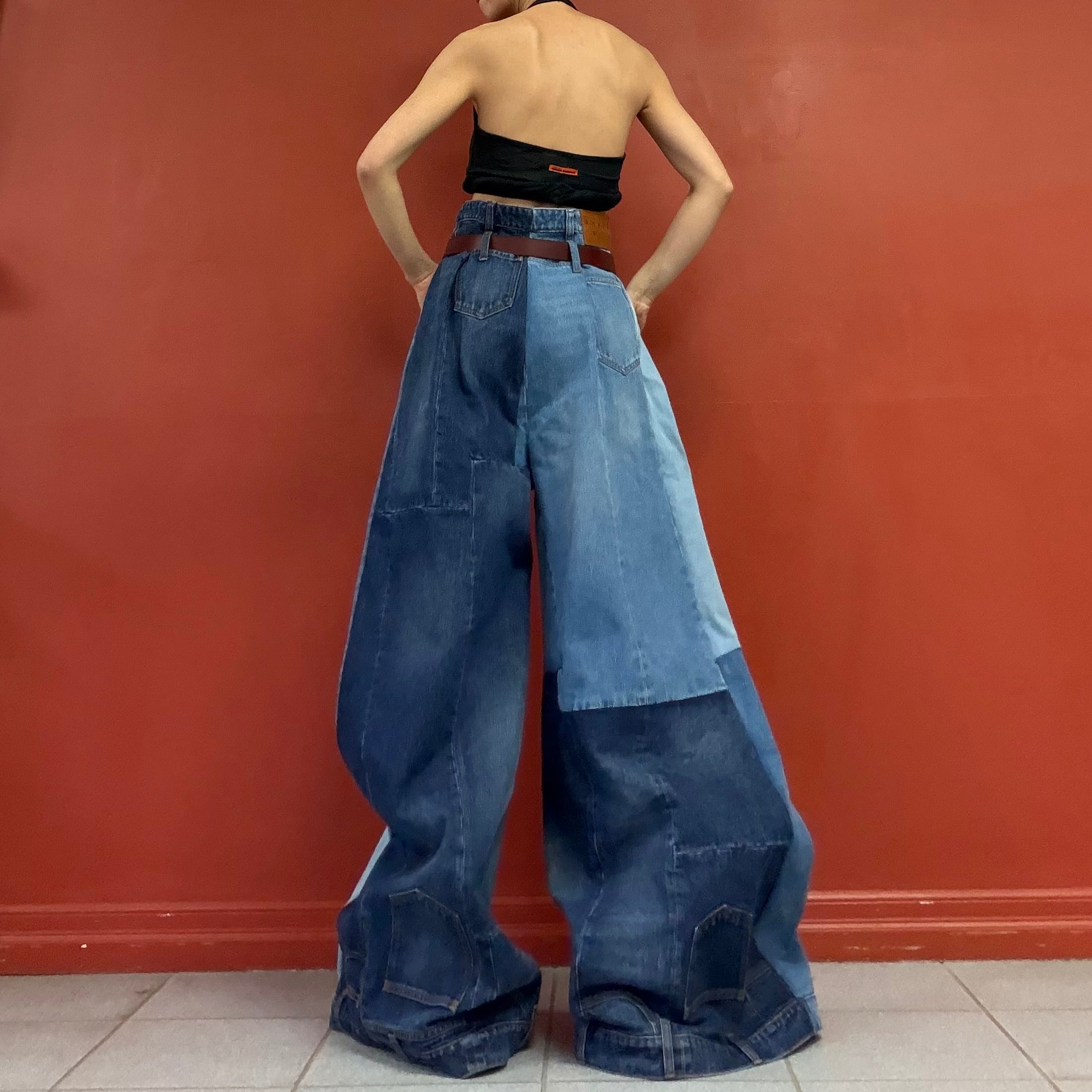 A.W.A.K.E.MODE patchwork wide legs jeans