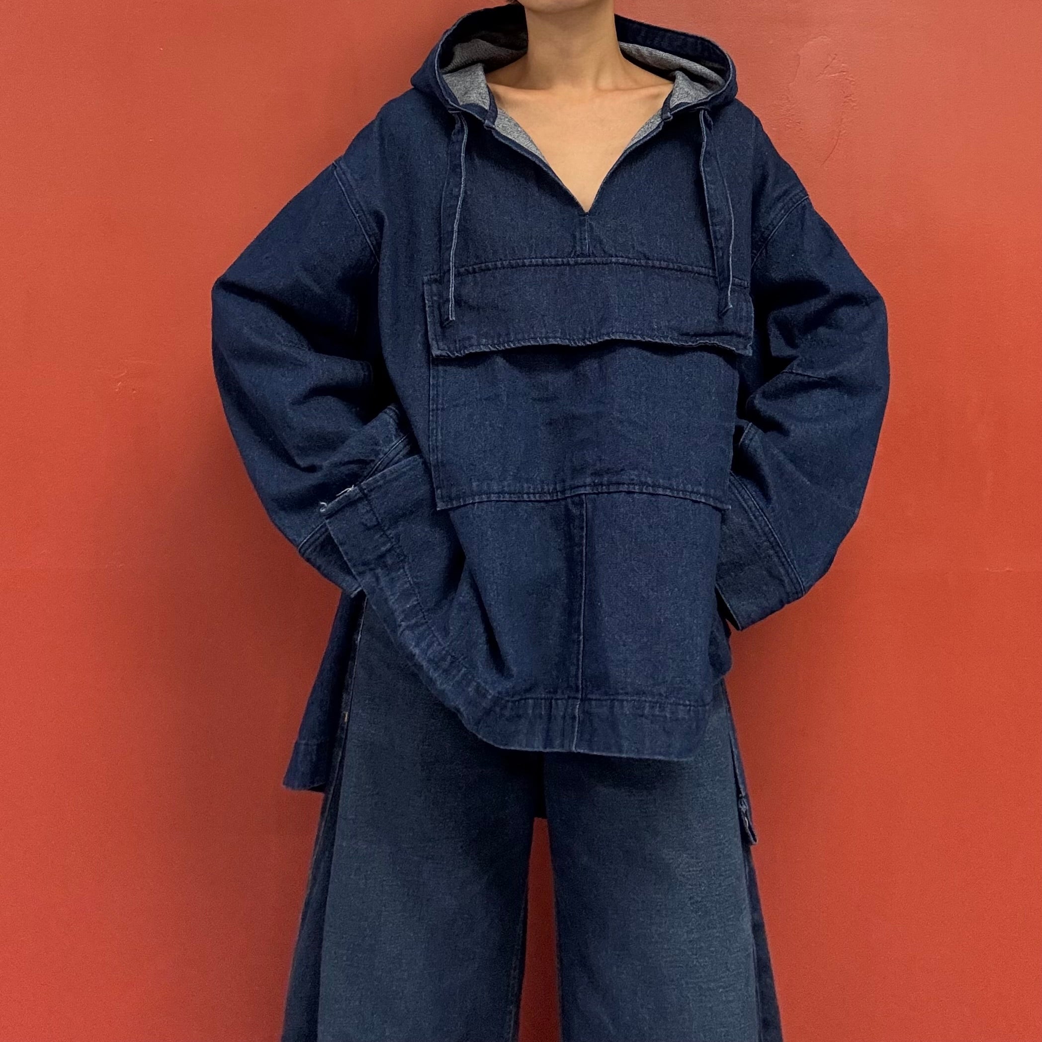 Hooded denim pullover