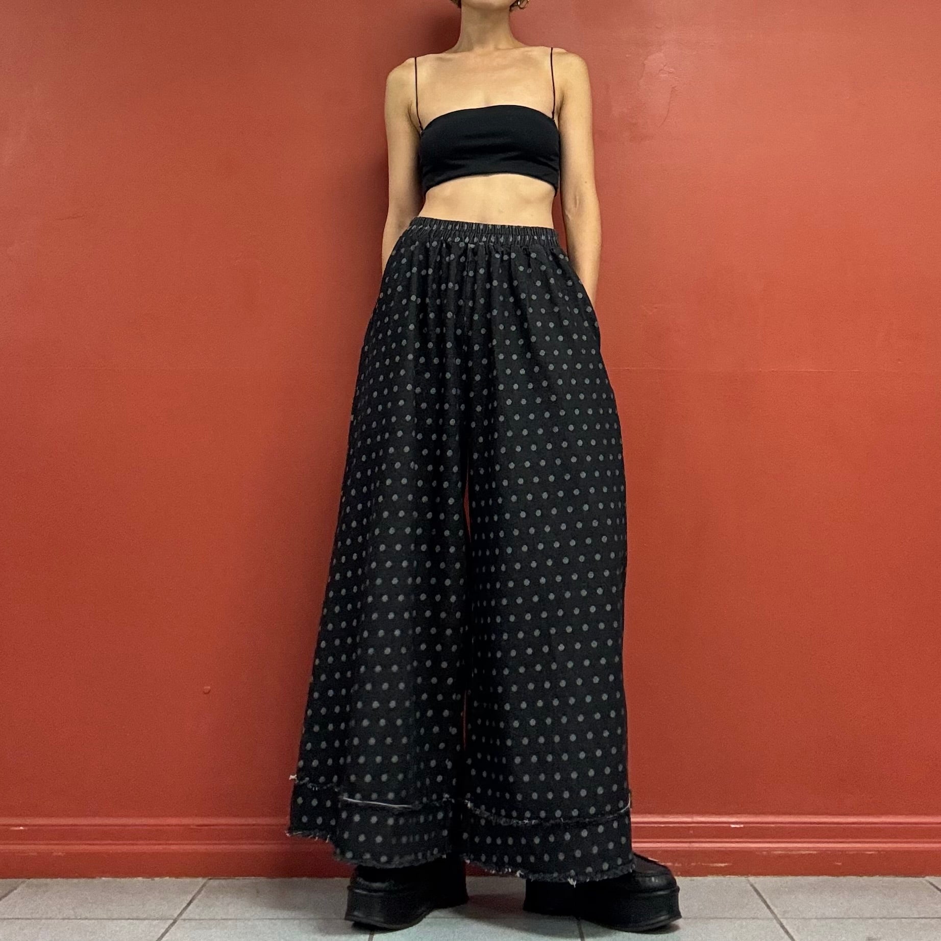 Polka-Dot Black Denim Pants