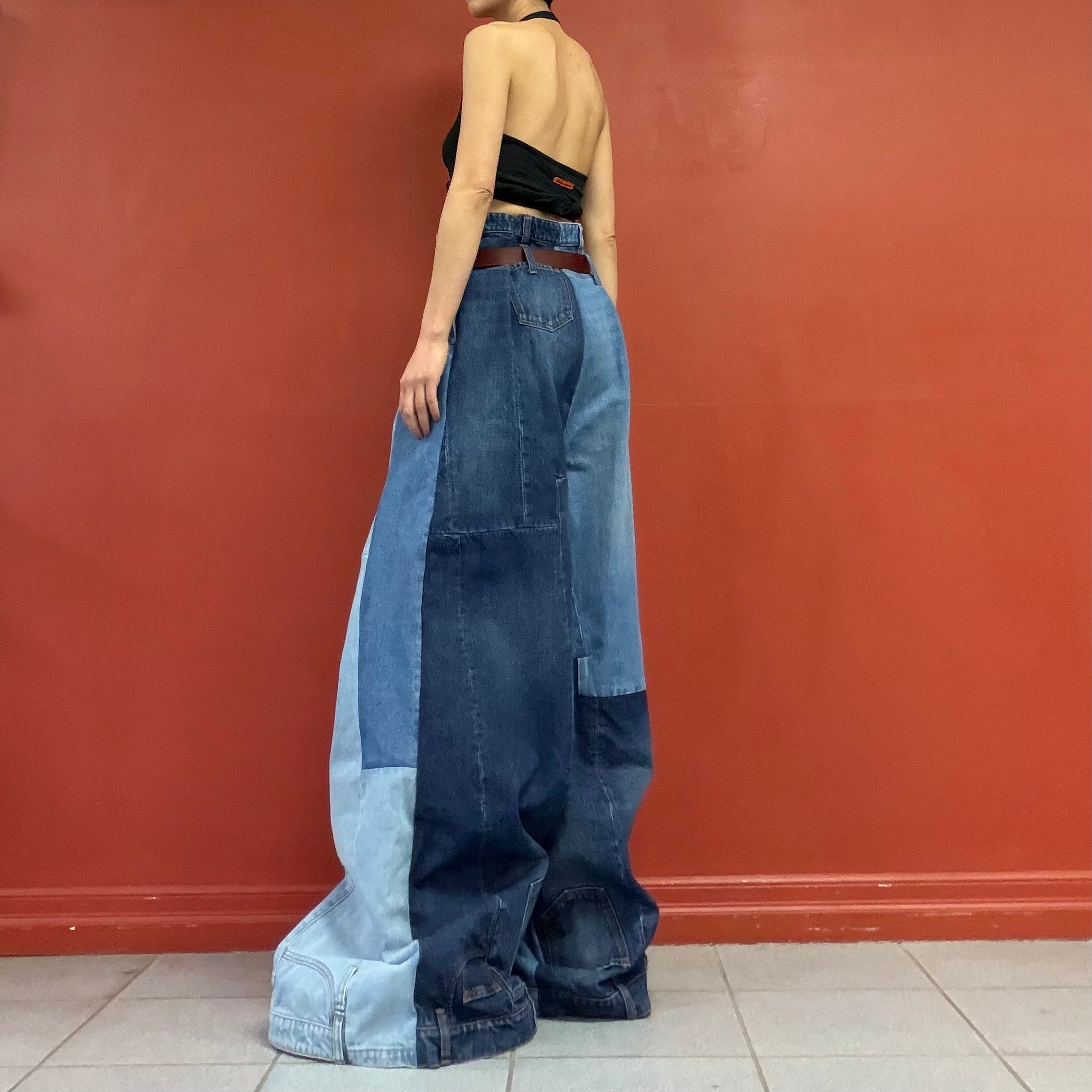 A.W.A.K.E.MODE patchwork wide legs jeans