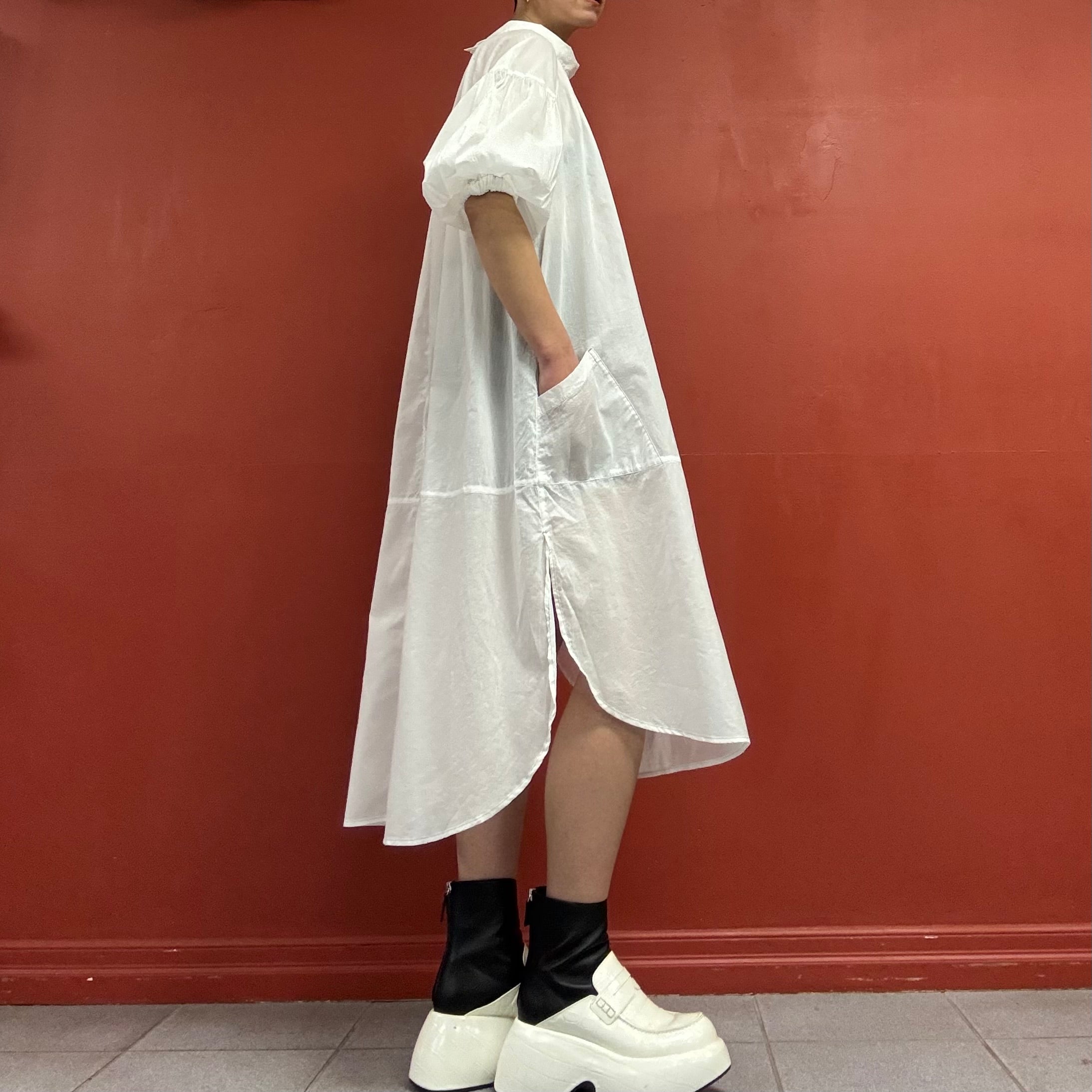 Sheer cotton dress with puffy sleeves