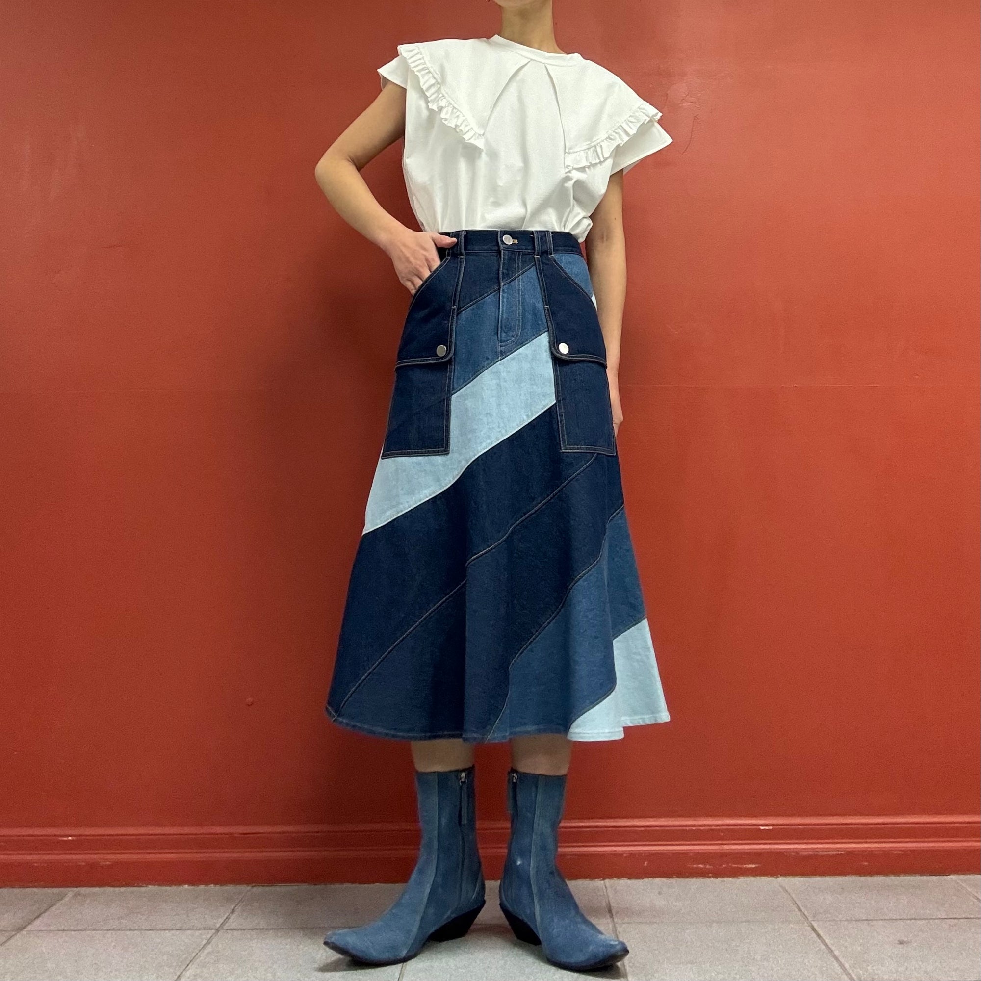 Patchwork Denim Skirt