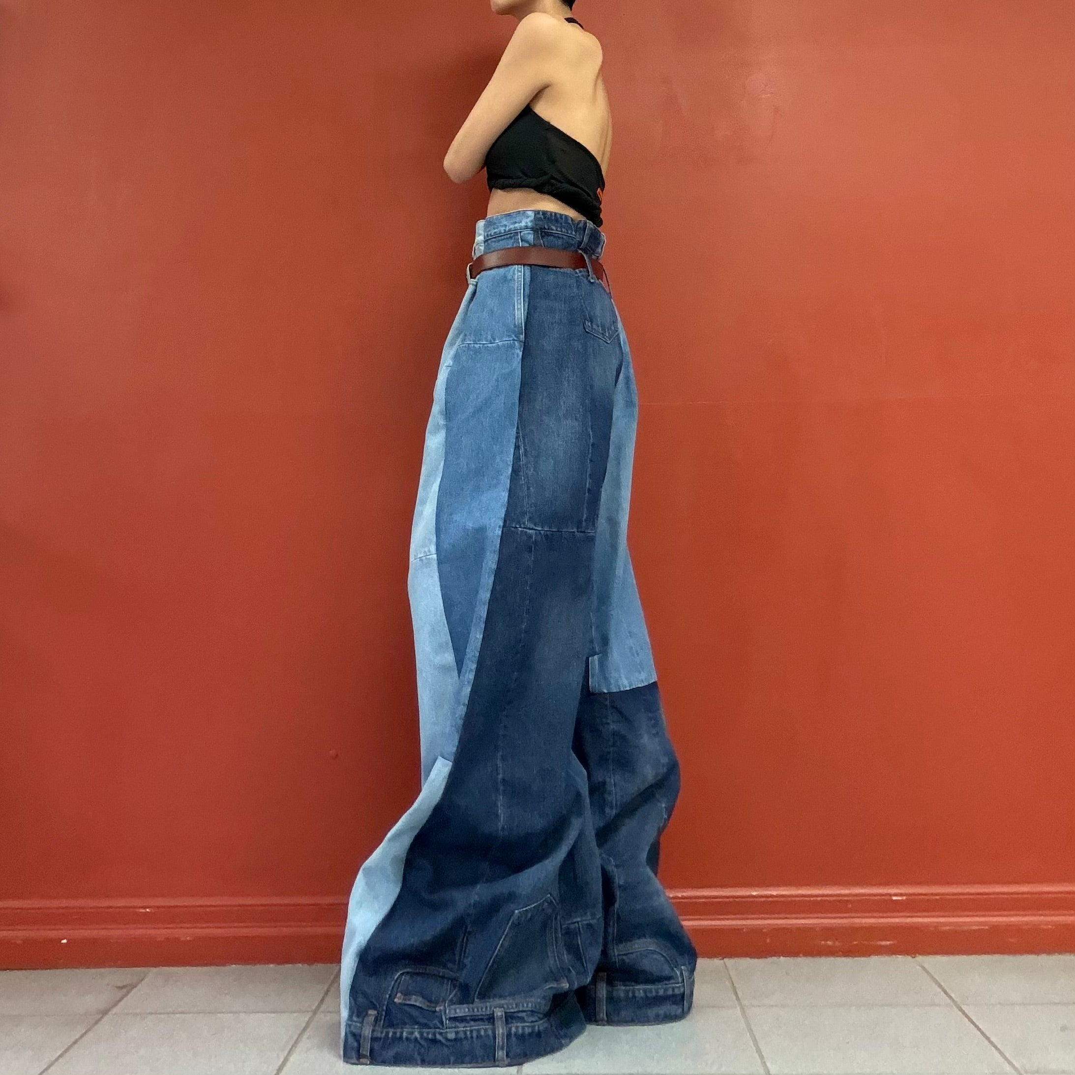A.W.A.K.E.MODE patchwork wide legs jeans