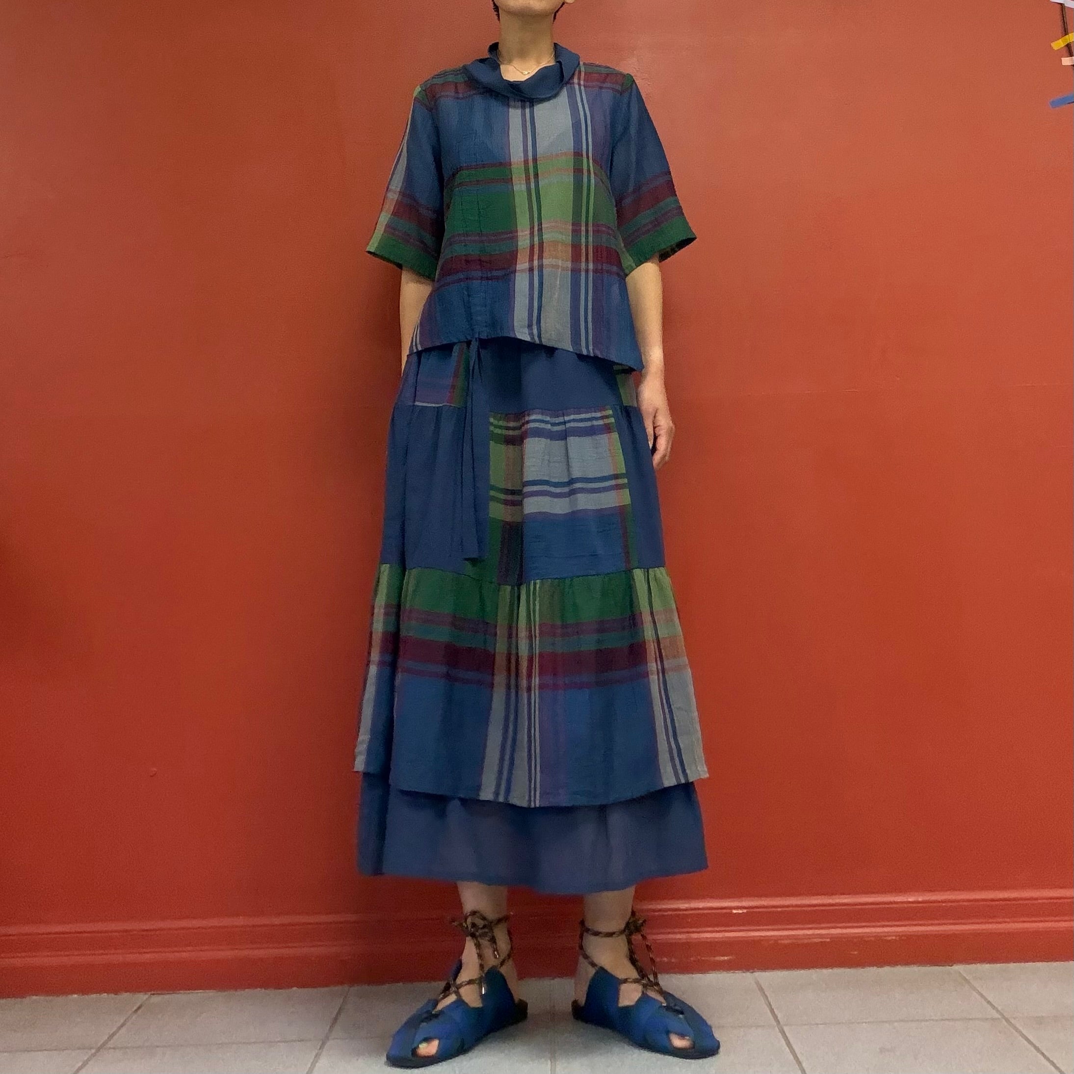 Garden check double skirt