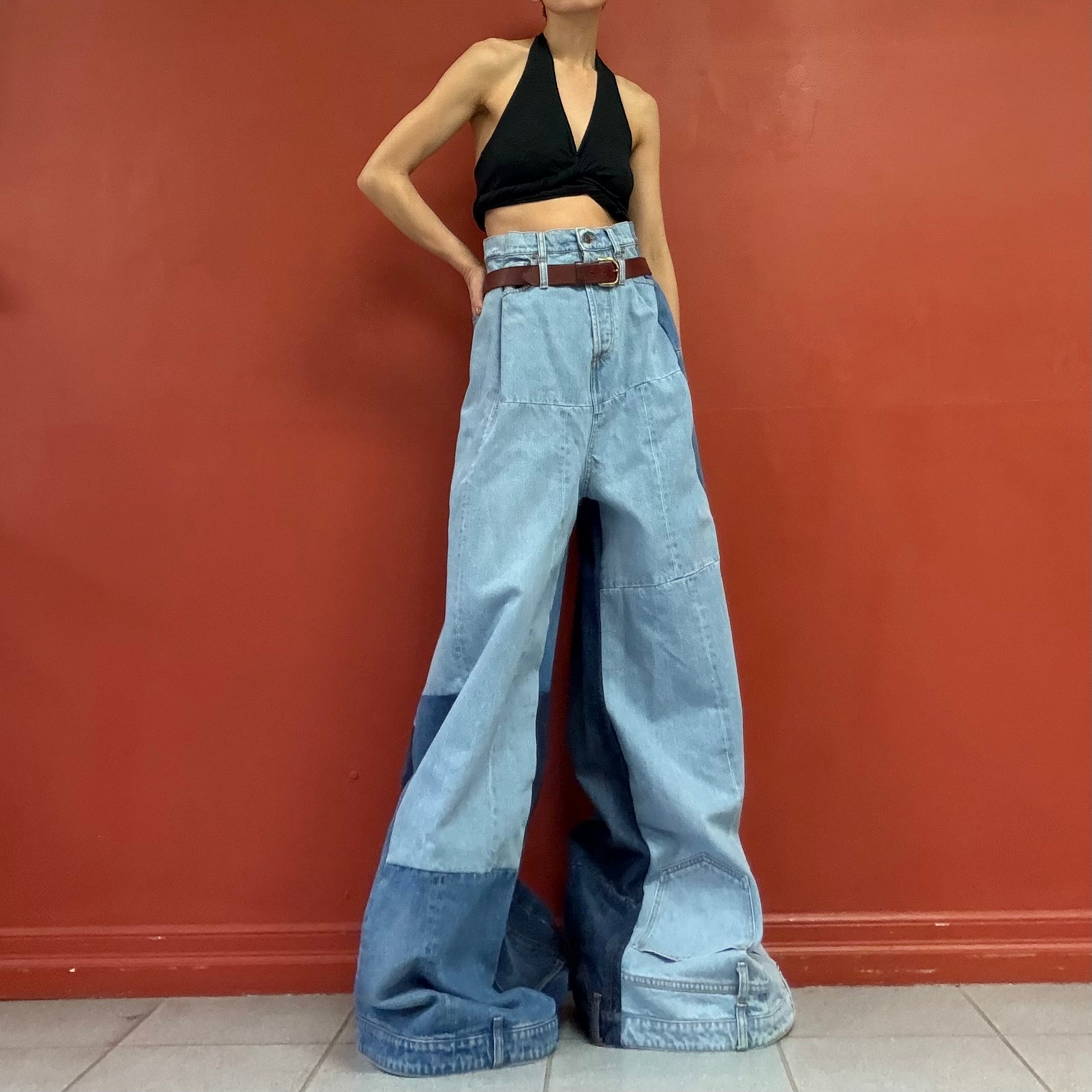 A.W.A.K.E.MODE patchwork wide legs jeans