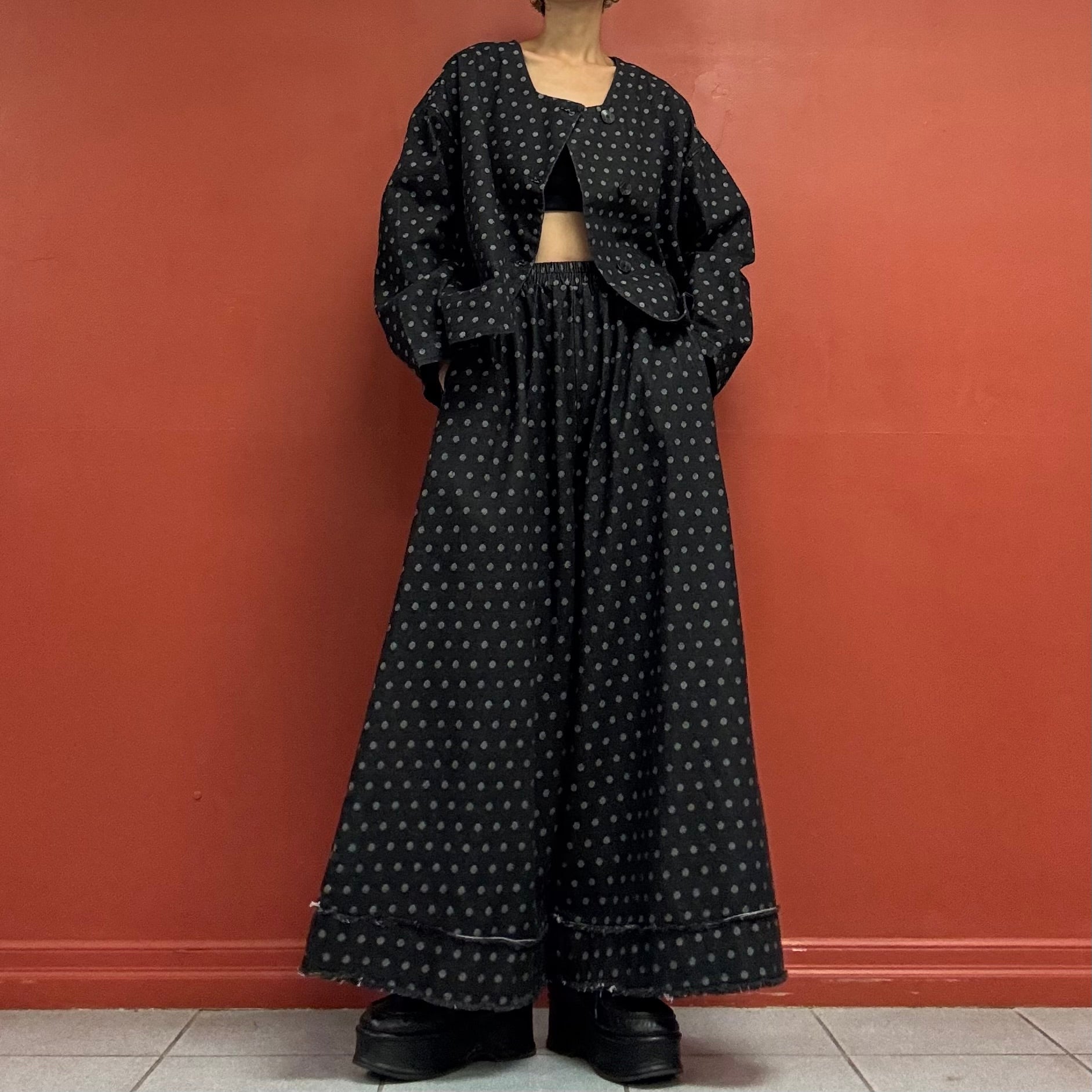 Polka-Dot Black Denim Jacket