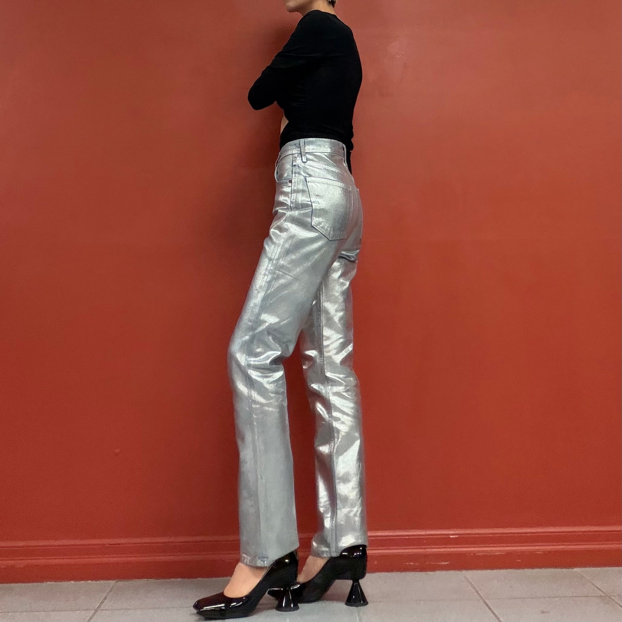 AGOLDE silver foil denim