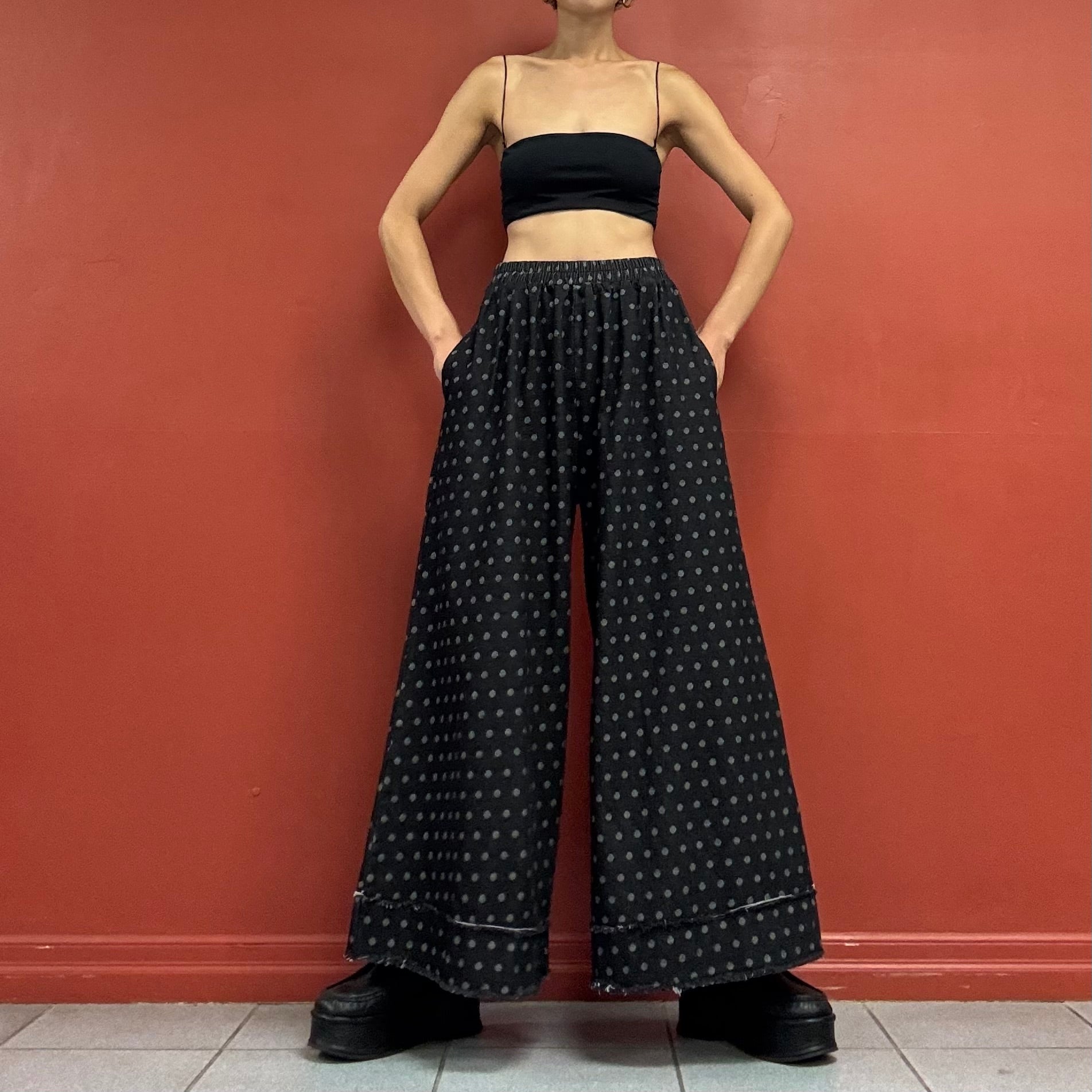 Polka-Dot Black Denim Pants