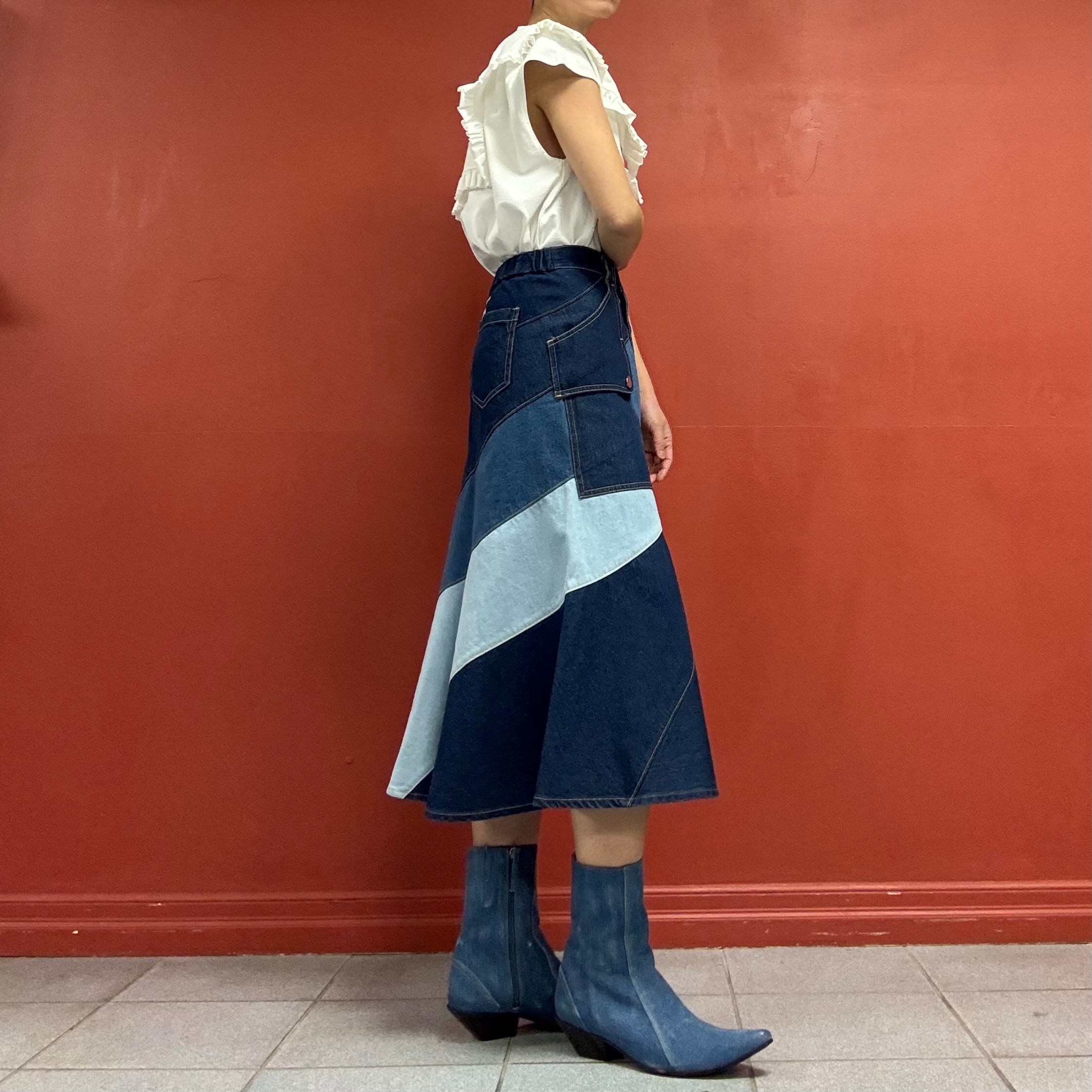 Patchwork Denim Skirt