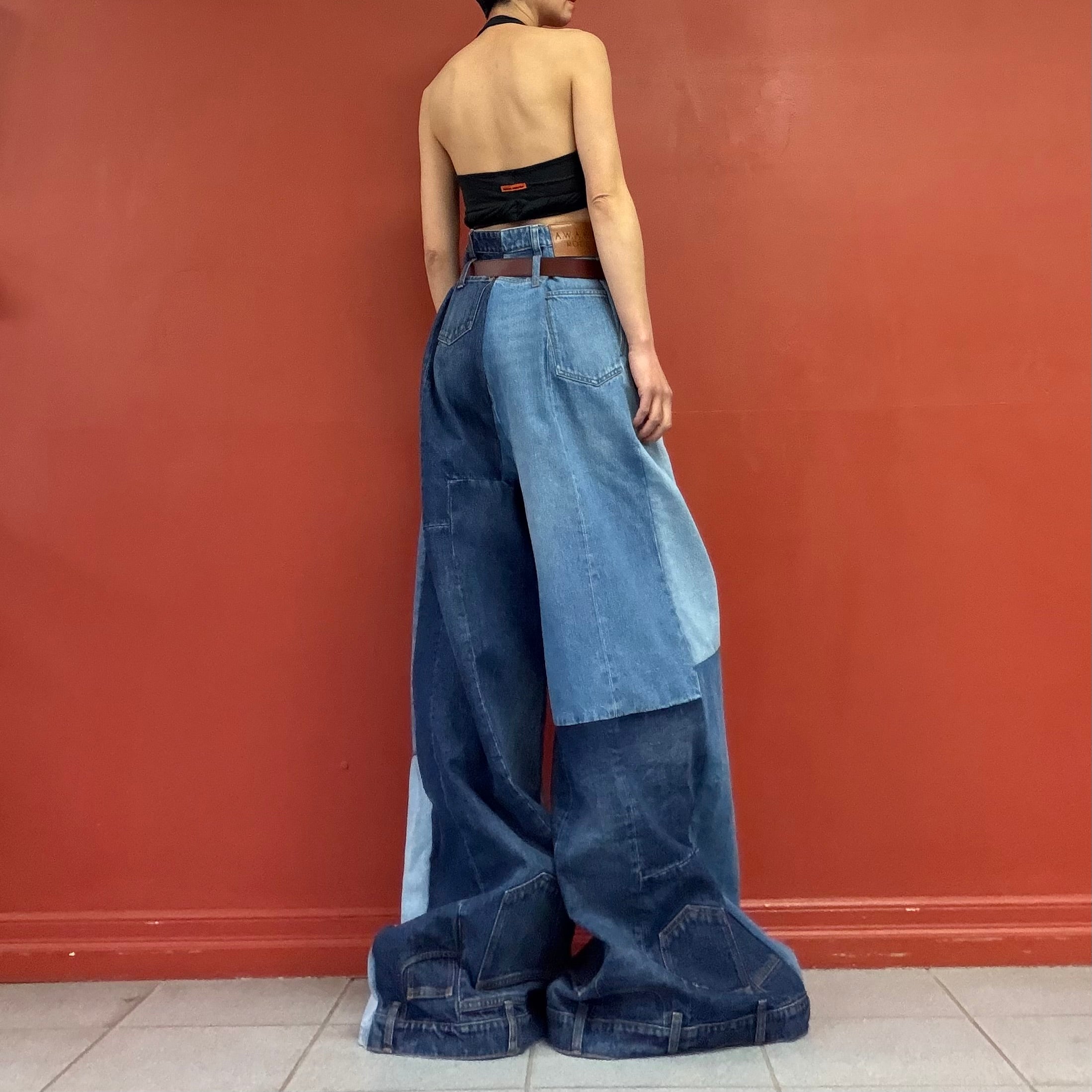 A.W.A.K.E.MODE patchwork wide legs jeans