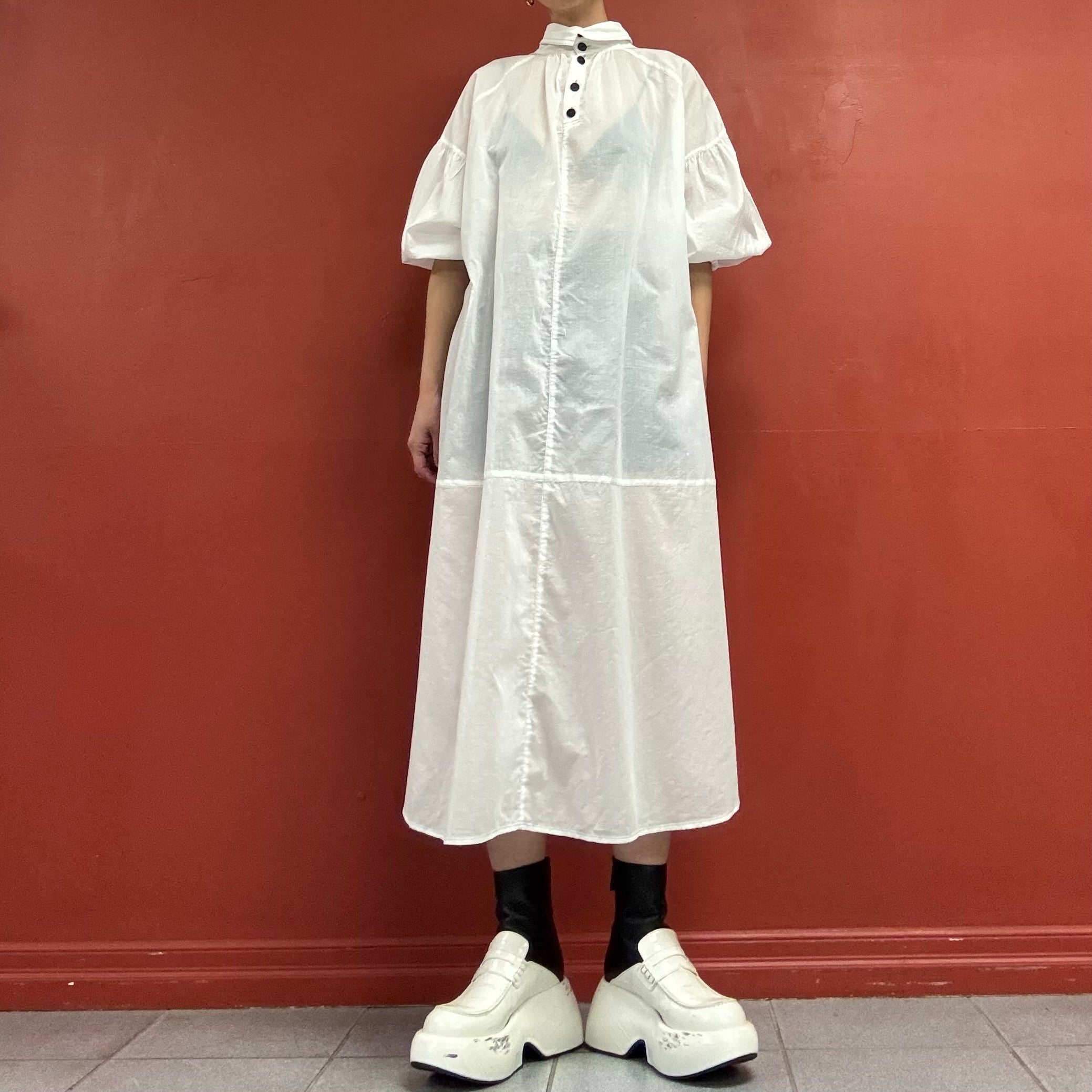 Sheer cotton dress with puffy sleeves