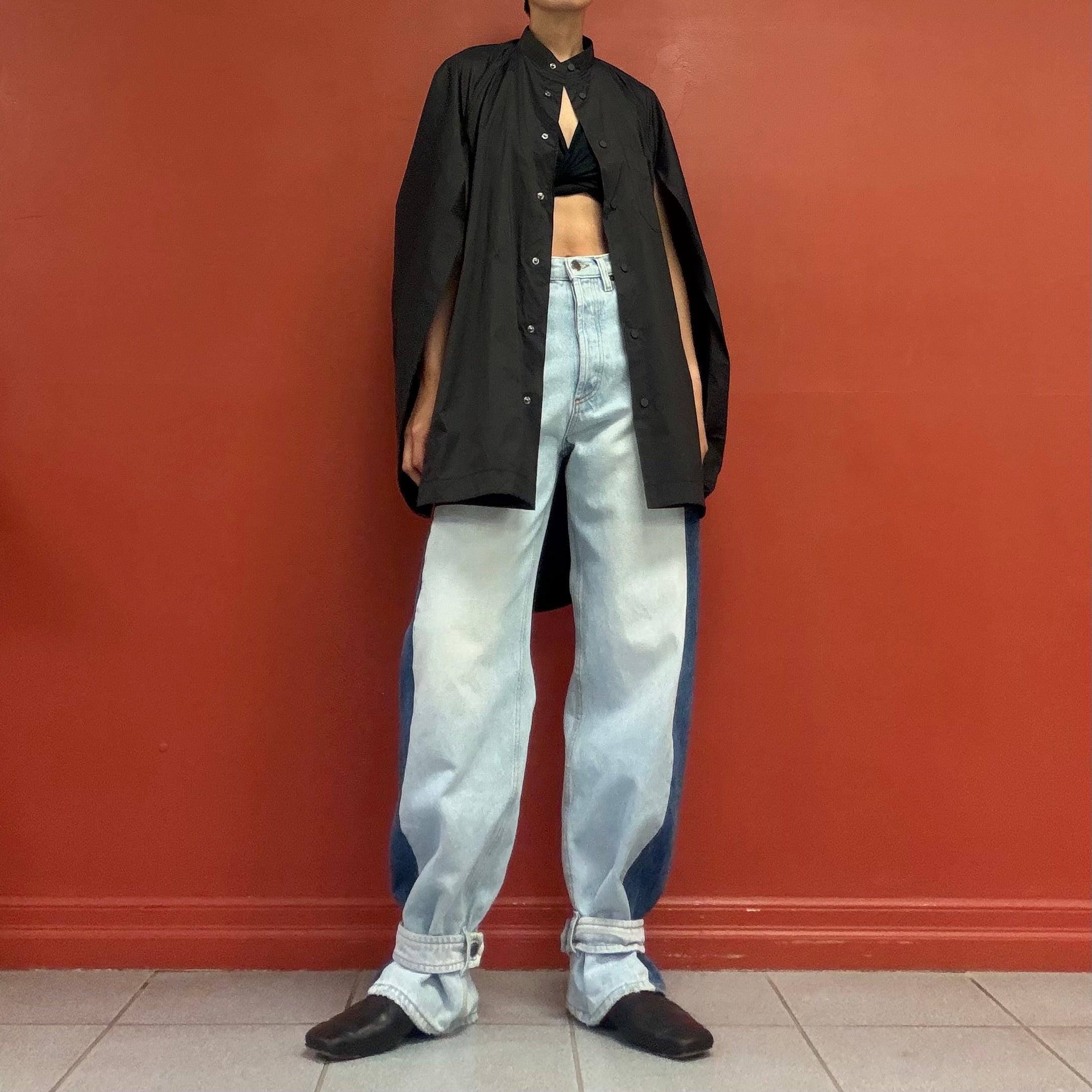 ISSEY MIYAKE polyester taffeta belted shirts