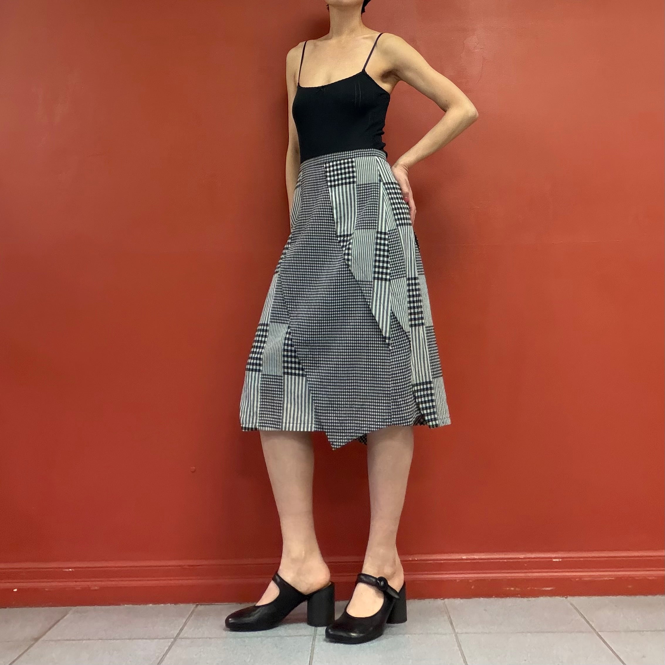 Patchwork asymmetry skirt