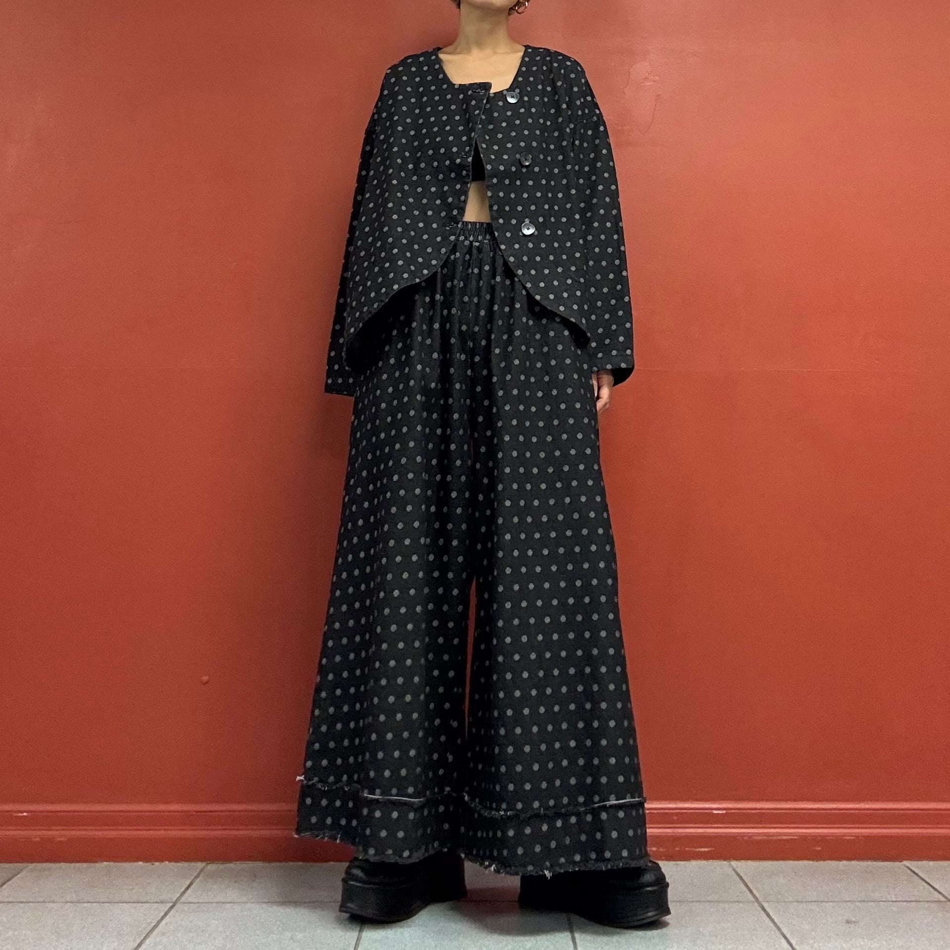 Polka-Dot Black Denim Pants