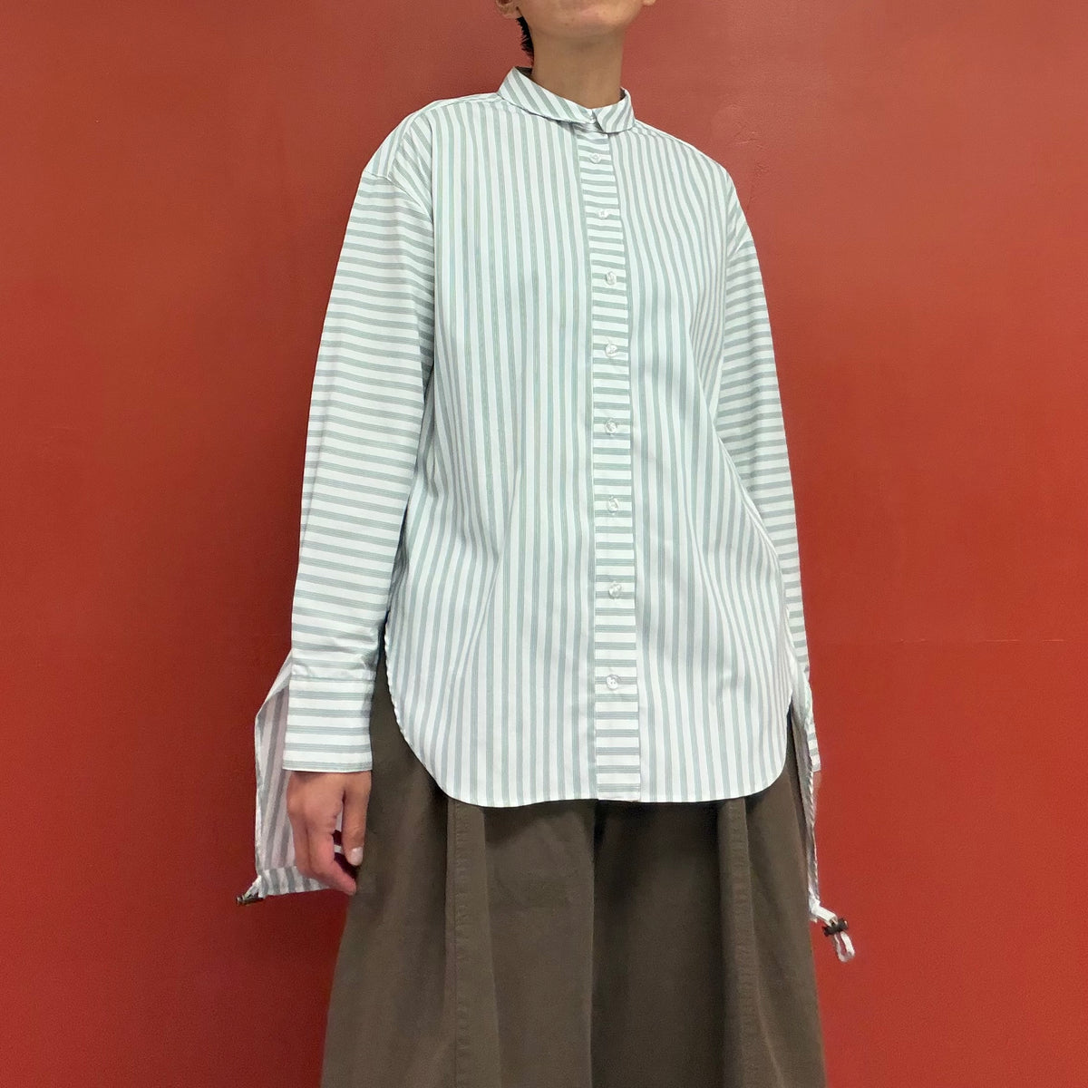 Drawstring stripe shirt