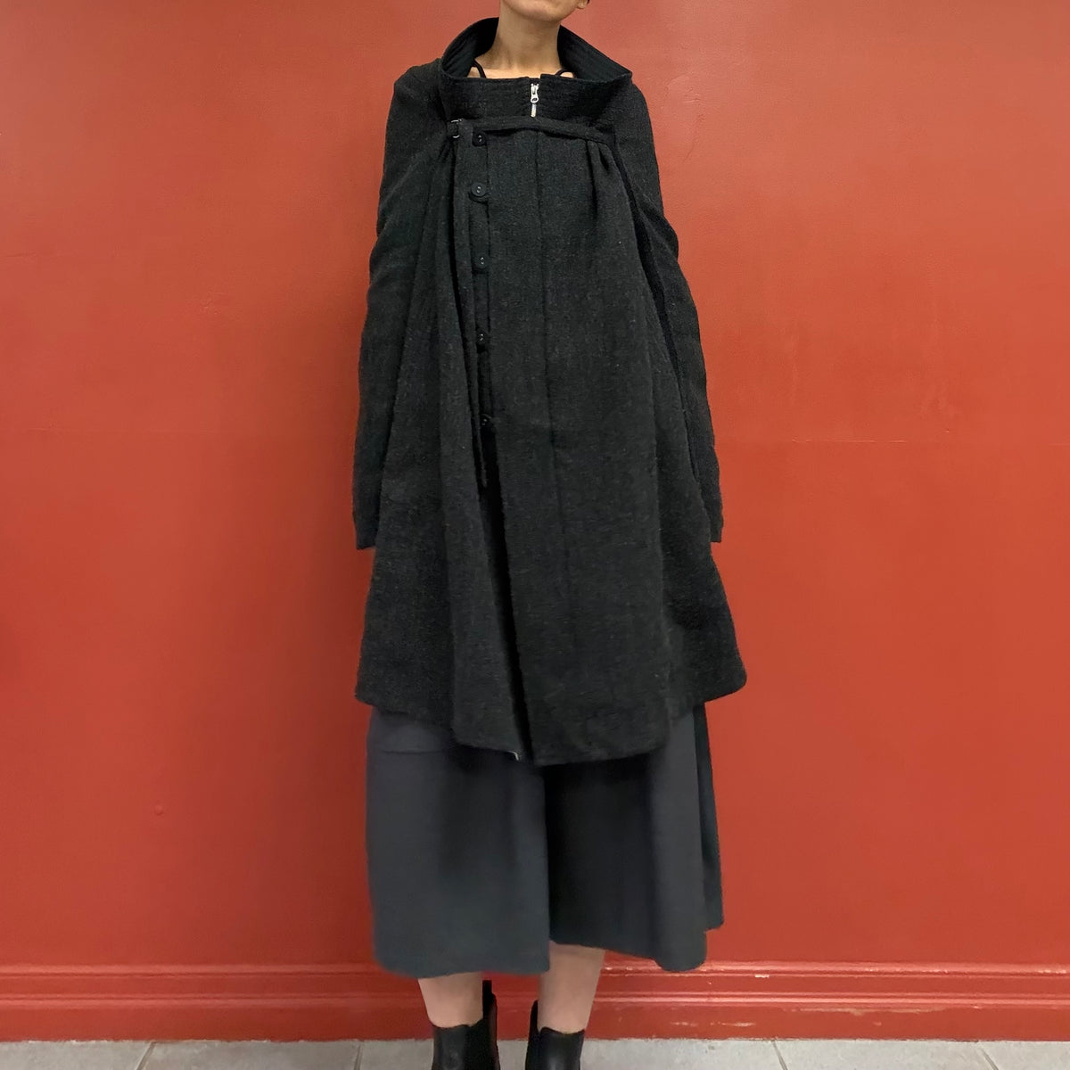Charcoal asymmetrical wool coat