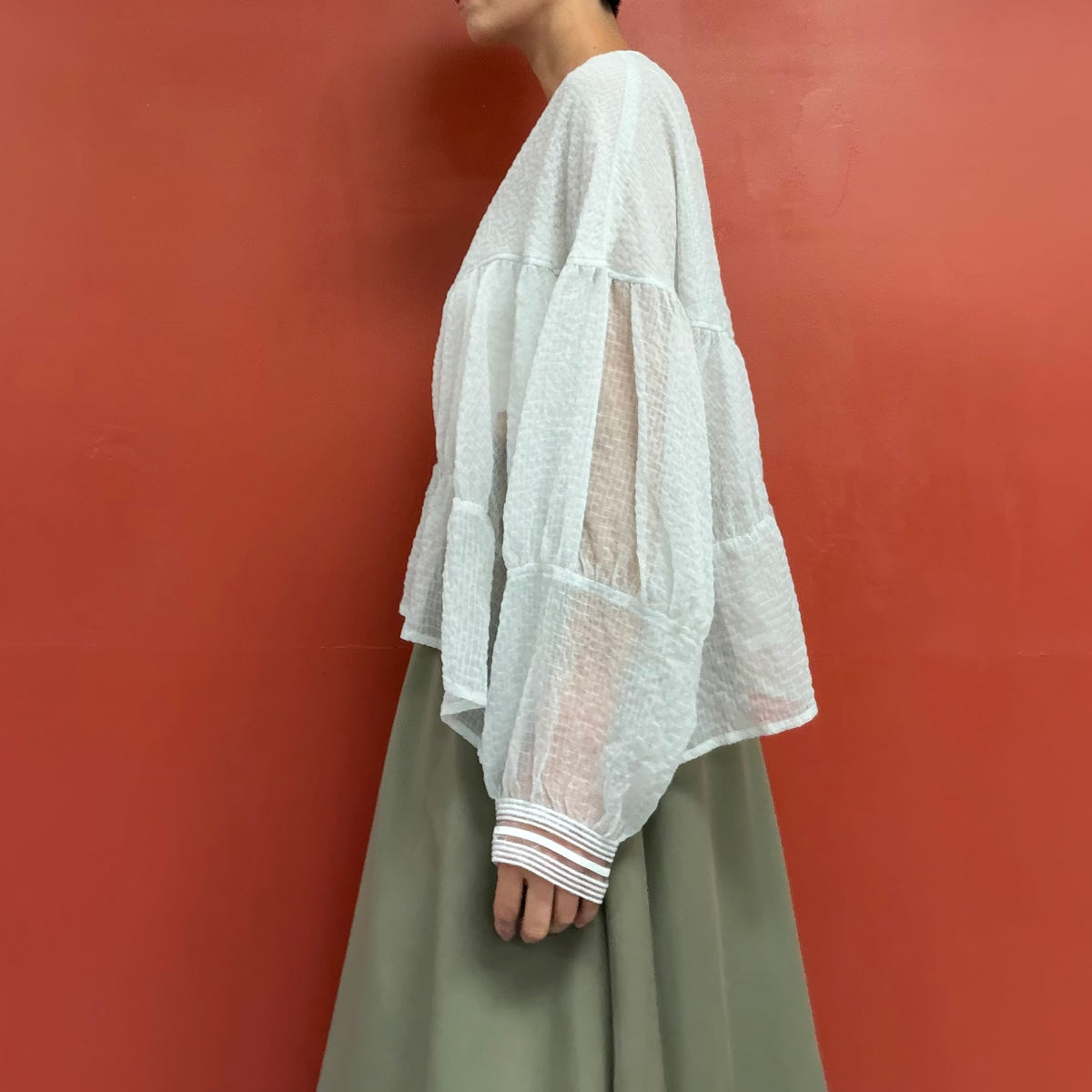 Sheer blouse with puffy sleeves