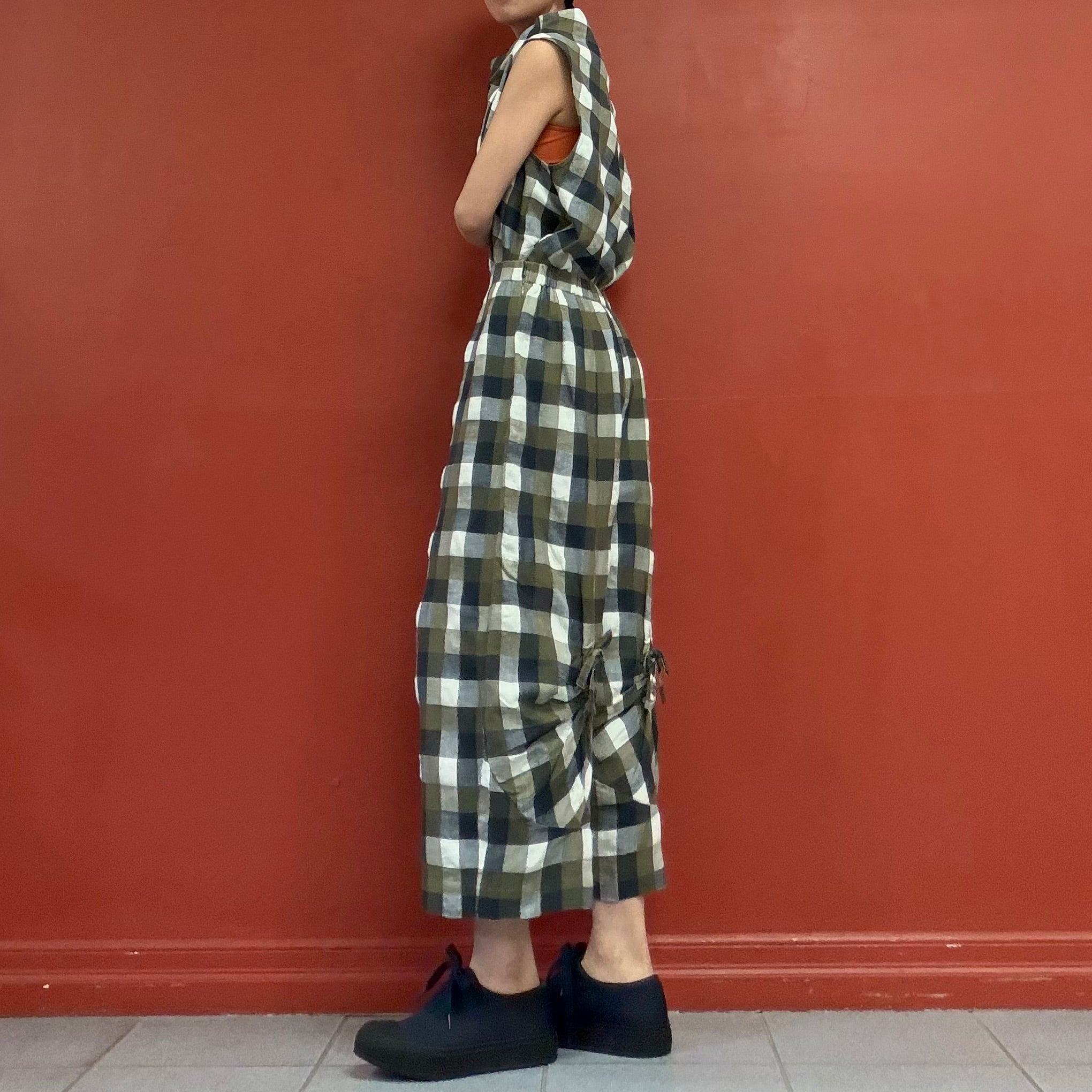 JI U soft check back ribbon pants
