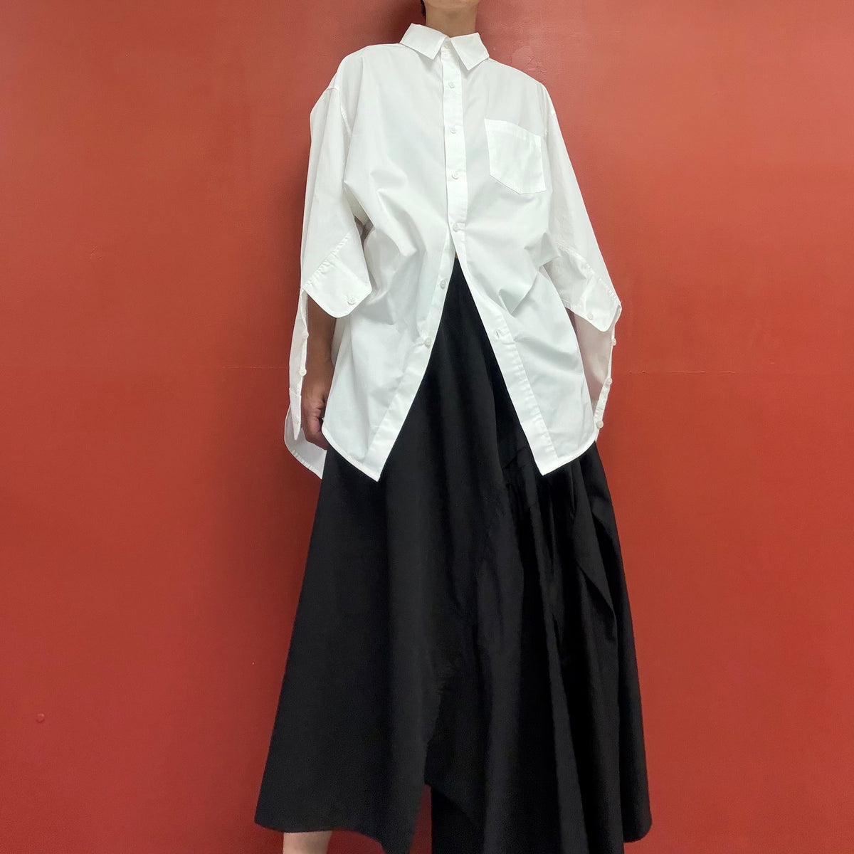 Split sleeve white shirt