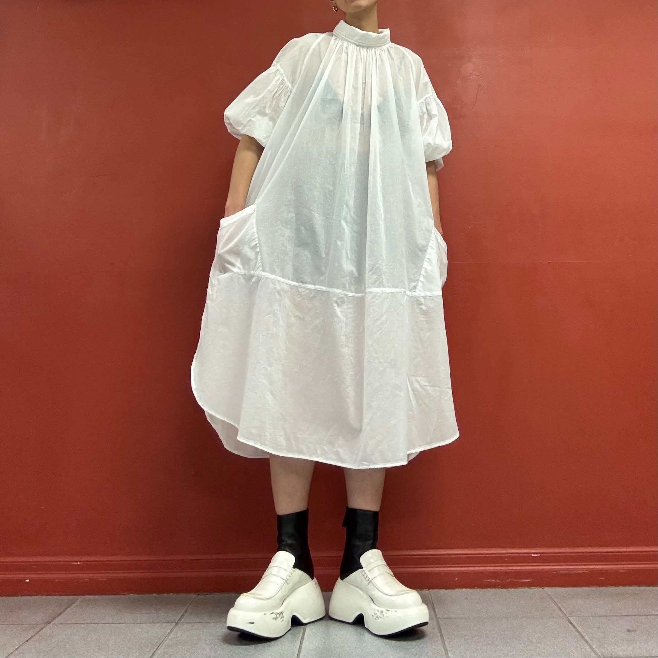 Sheer cotton dress with puffy sleeves