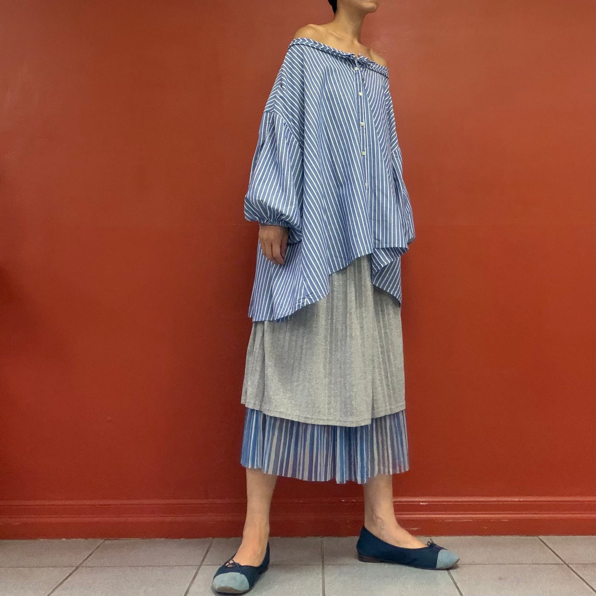 Stripes blouse with puffy sleeves