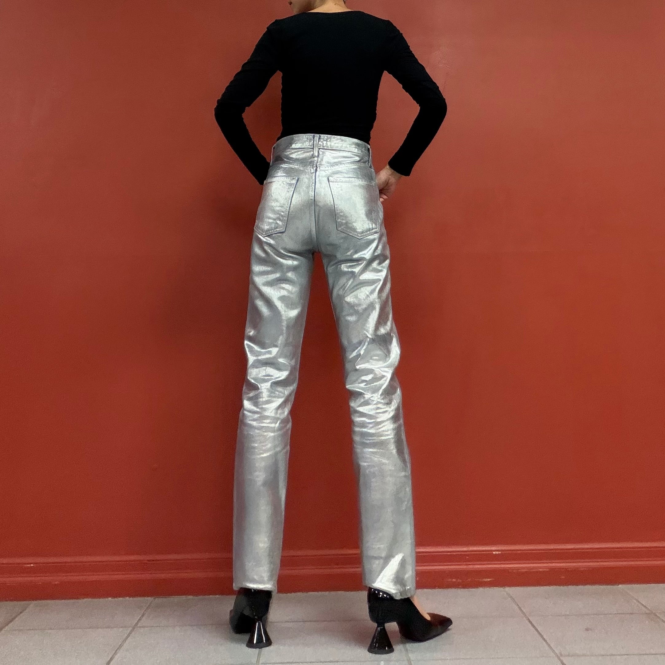 AGOLDE silver foil denim