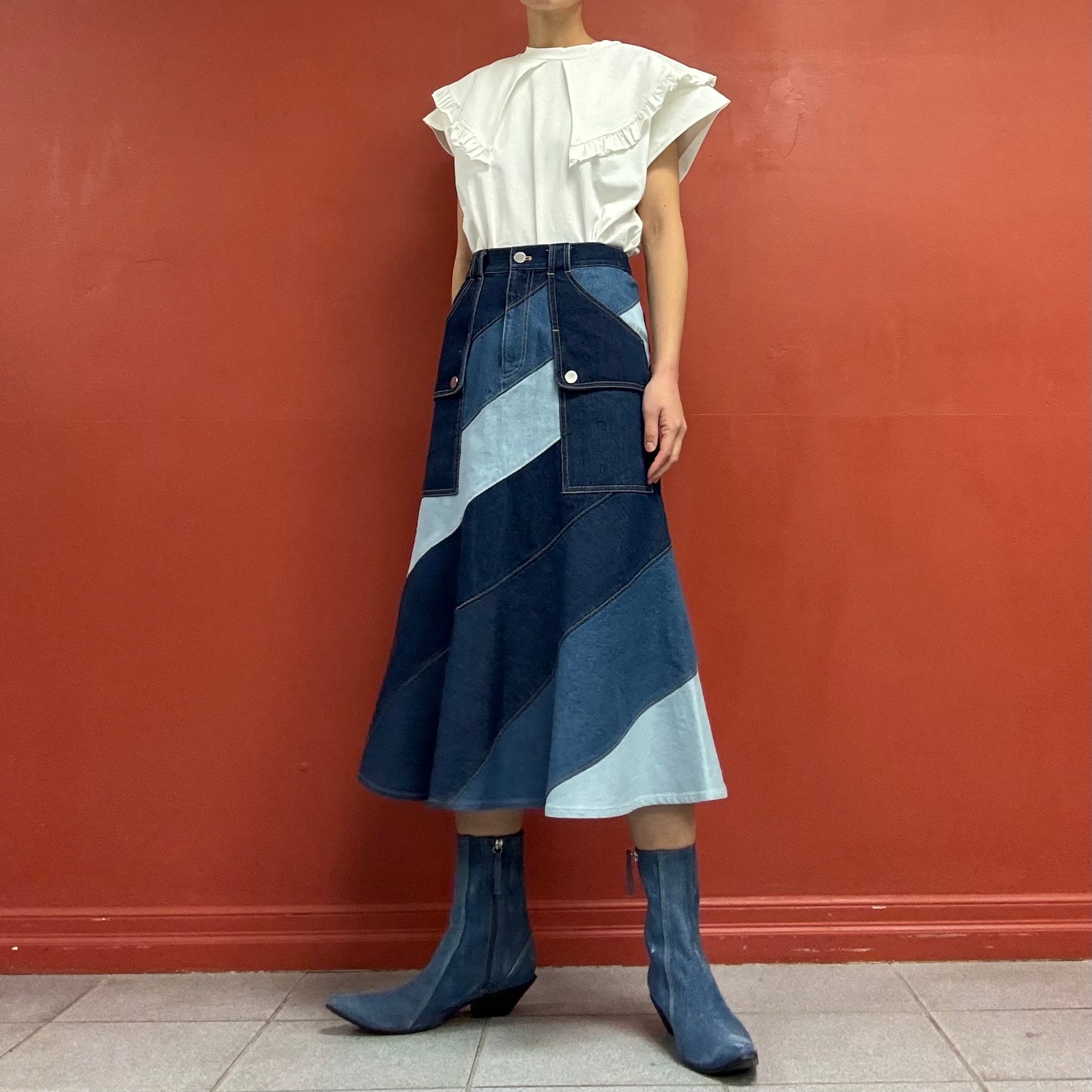 Patchwork Denim Skirt