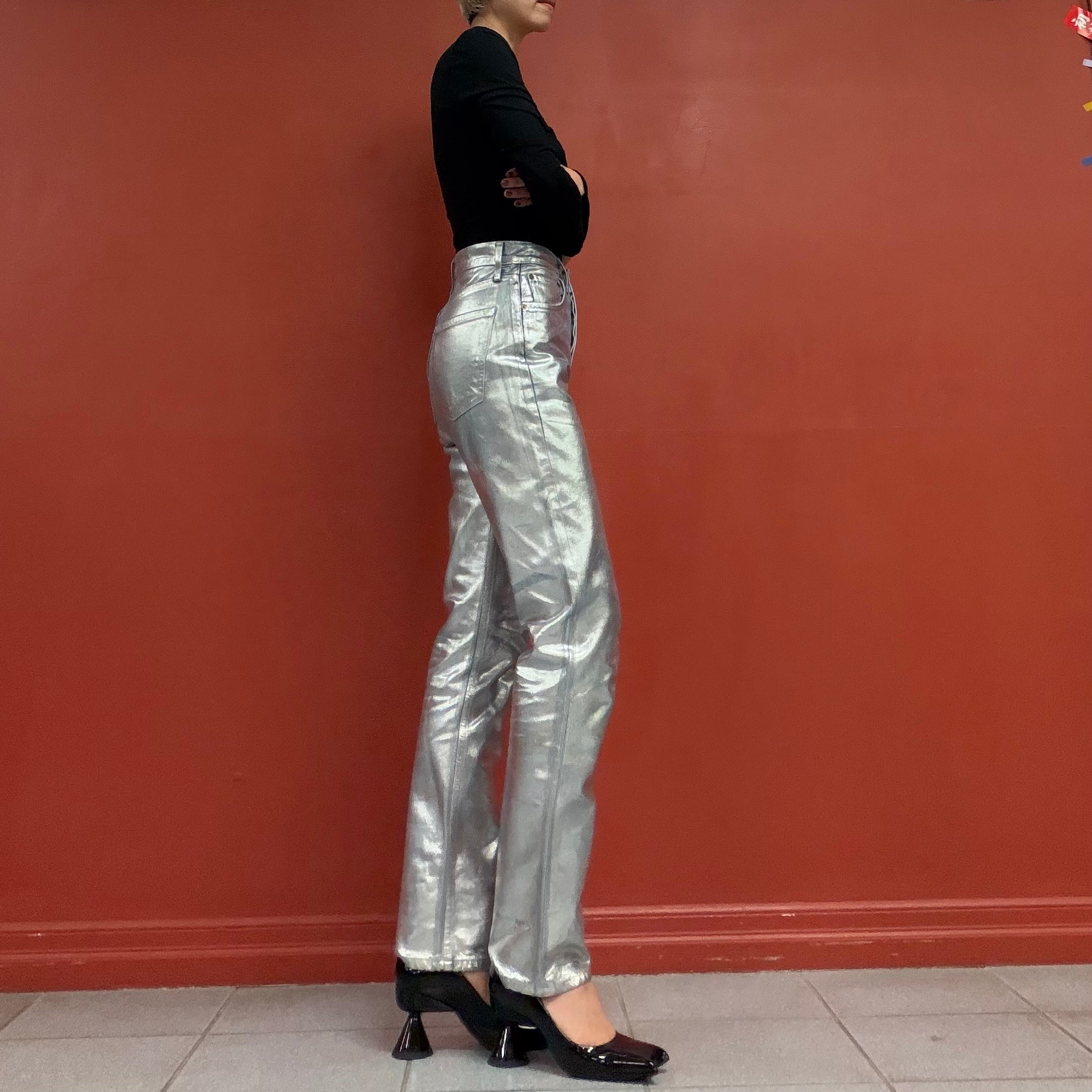 AGOLDE silver foil denim