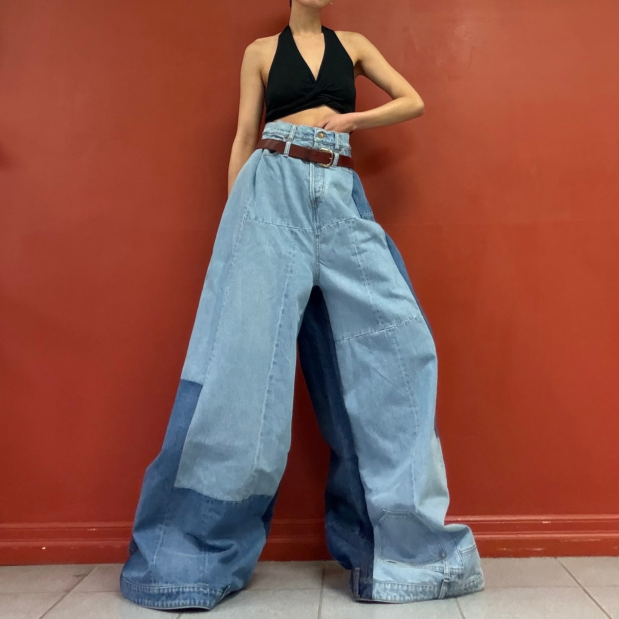 A.W.A.K.E.MODE patchwork wide legs jeans
