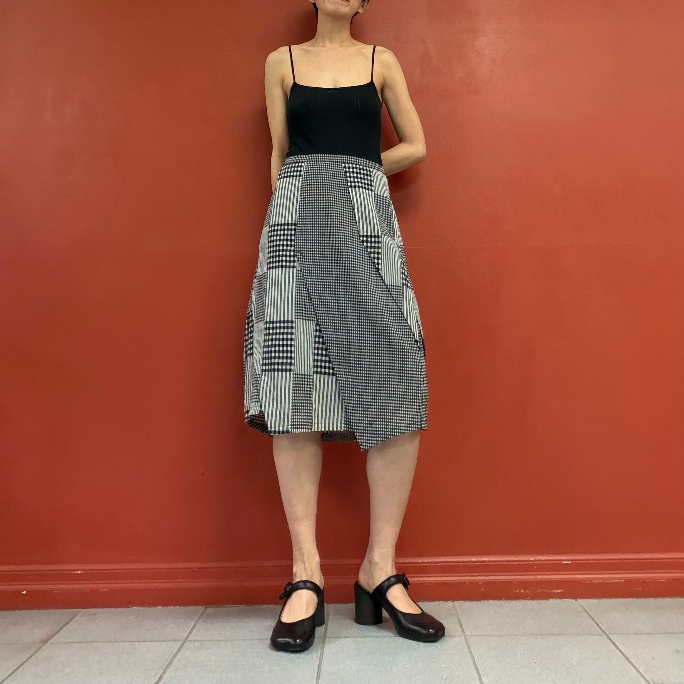 Patchwork asymmetry skirt